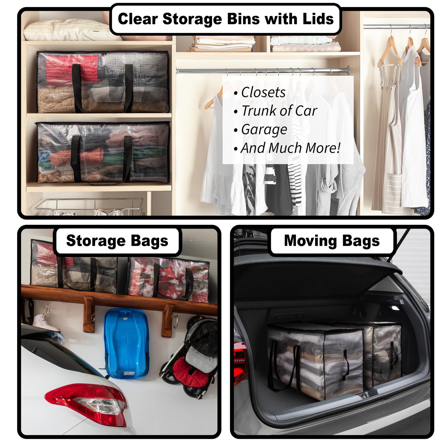Clearspace Heavy Duty Moving Bags Or Storage Bags - Clear Storage Bins With Lids, Large Moving Boxes With Backpack Straps & Zipp