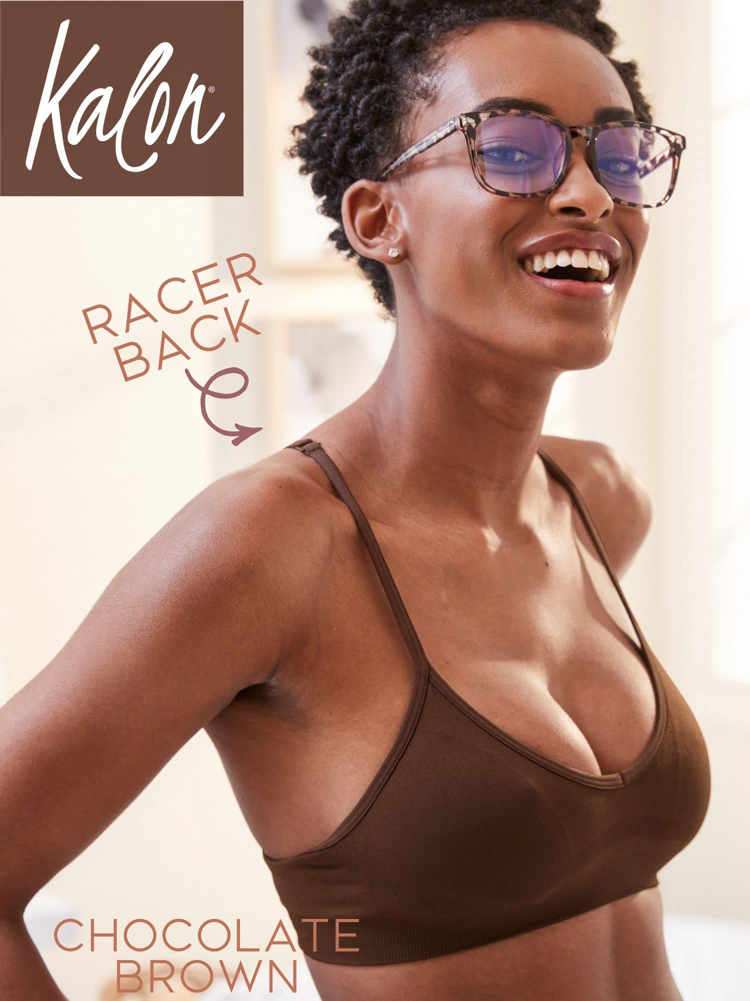 Kalon Womenas 4 Pack Racerback Sports Bralette Seamless Wireless Comfort Bra (Medium, 4Pk Chocolate)