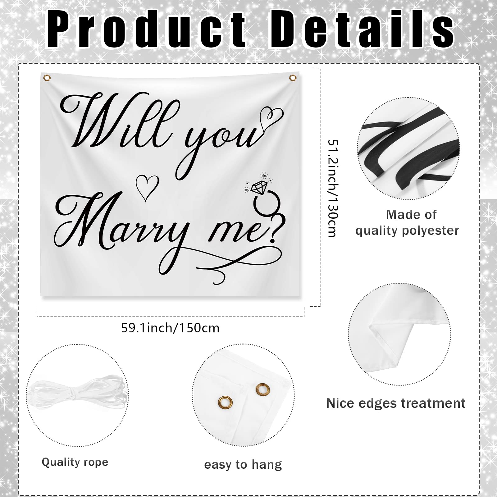 Will You Marry Me Tapestry Marry Me Sign Will You Marry Me Banner Wall Hanging Hand Lettering Engagement Decorations for Wedding Proposal Party Decor Bedroom Living Room Wall Backdrop 59.1 x 51.2 Inch