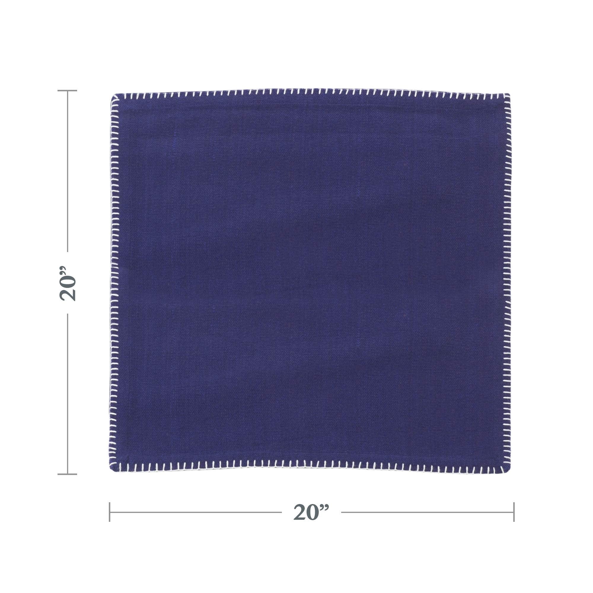 Saro Celena Collection Whip Stitched Design Cotton Dinner Napkin (Set Of 4), 20'', Navy Blue, 4 Pieces