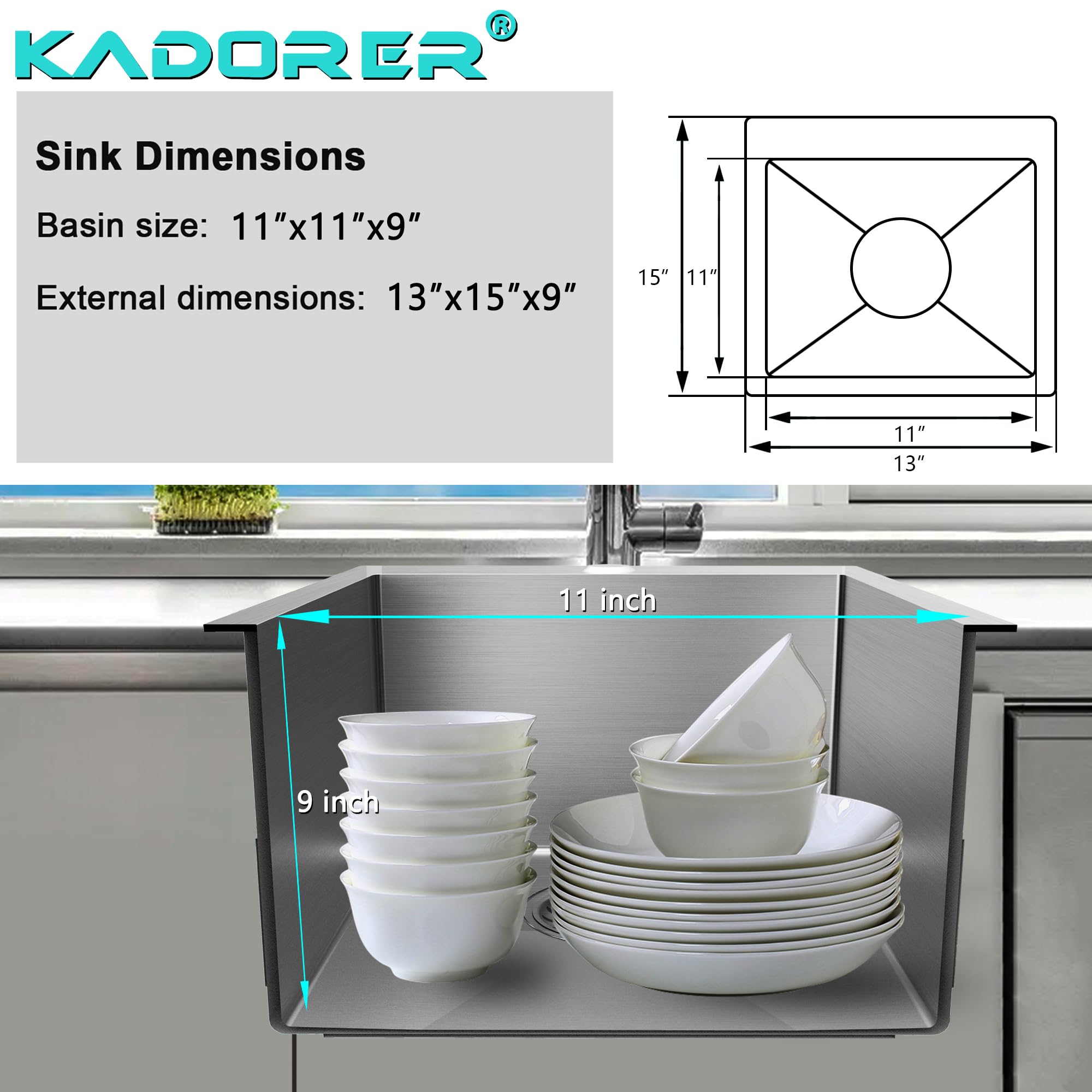 13 X 15 Inch Drop In Bar Sink, Small Kitchen Sink Single Bowl Topmount Bar Prep Sink 18 Gauge Stainless Steel Bar Sink With Bask