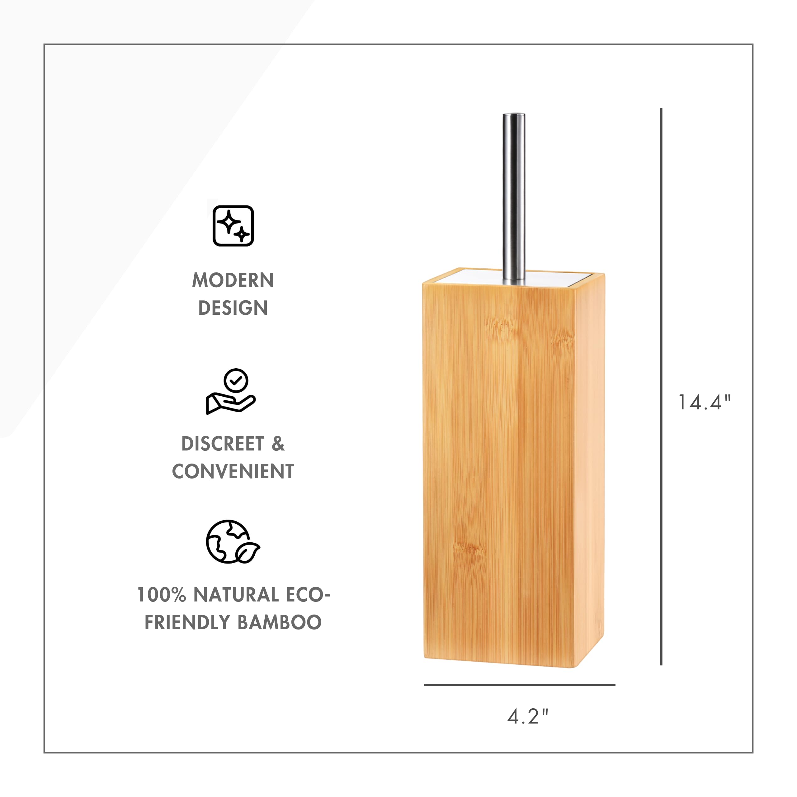 Toilettree Products Deluxe Toilet Brush With Stainless Steel Handle And 100% Bamboo Wooden Holder (Tall)