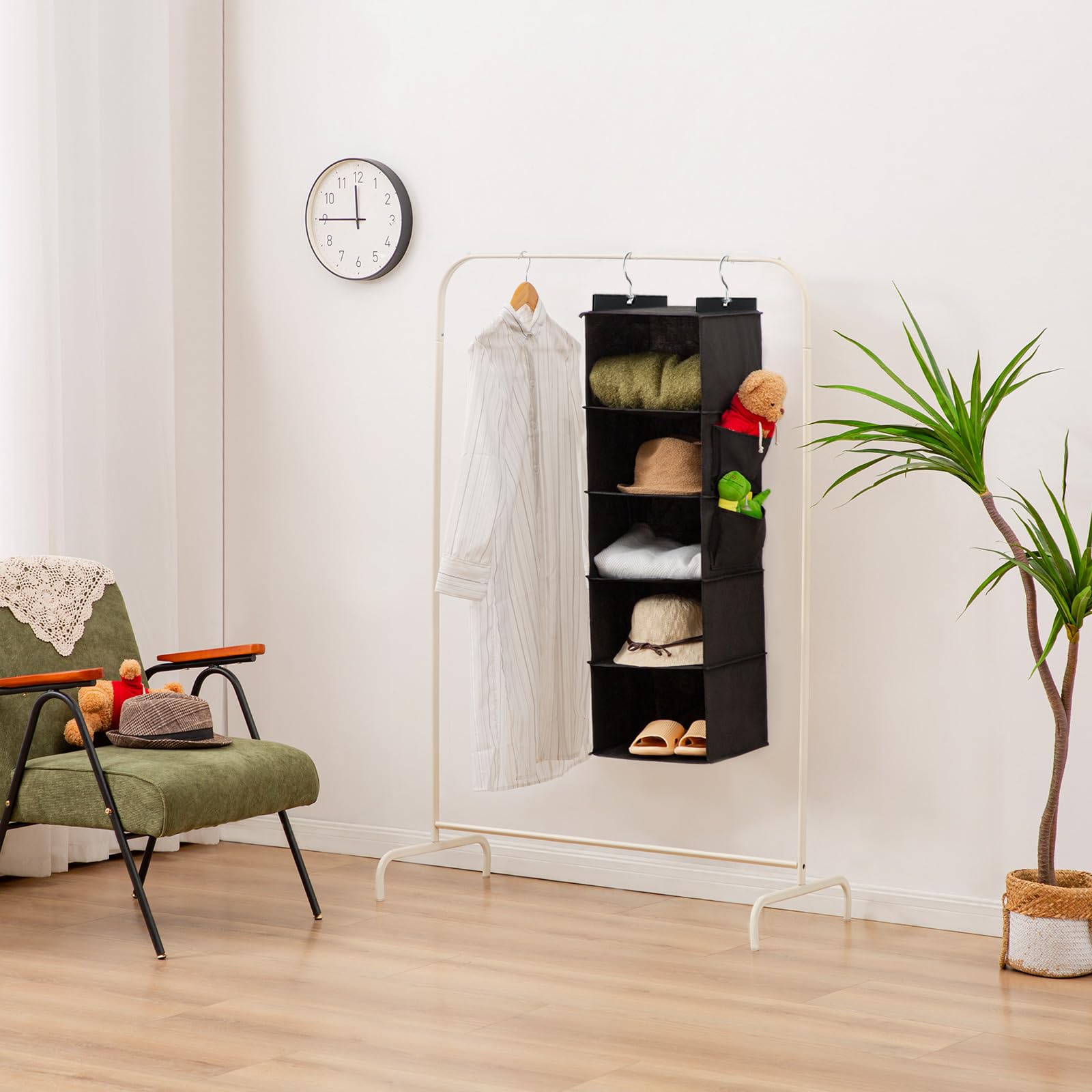 Youdenova Hanging Closet Organizer, 5-Shelf Closet Hanging Storage Shelves, Black