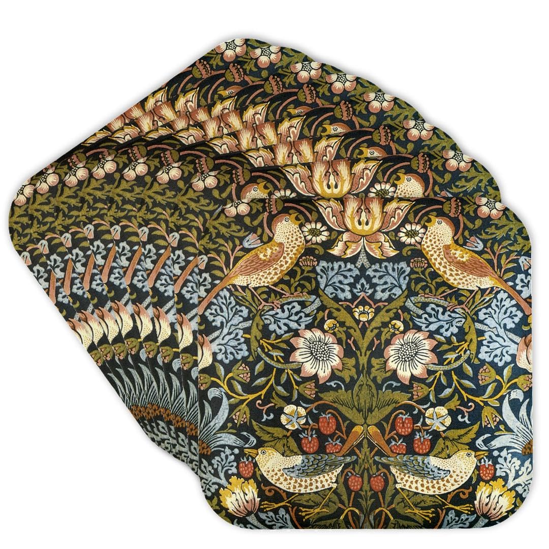 3dRose CST_219390_2 William Morris Strawberry Thief Pattern Soft Coasters (Set of 8)