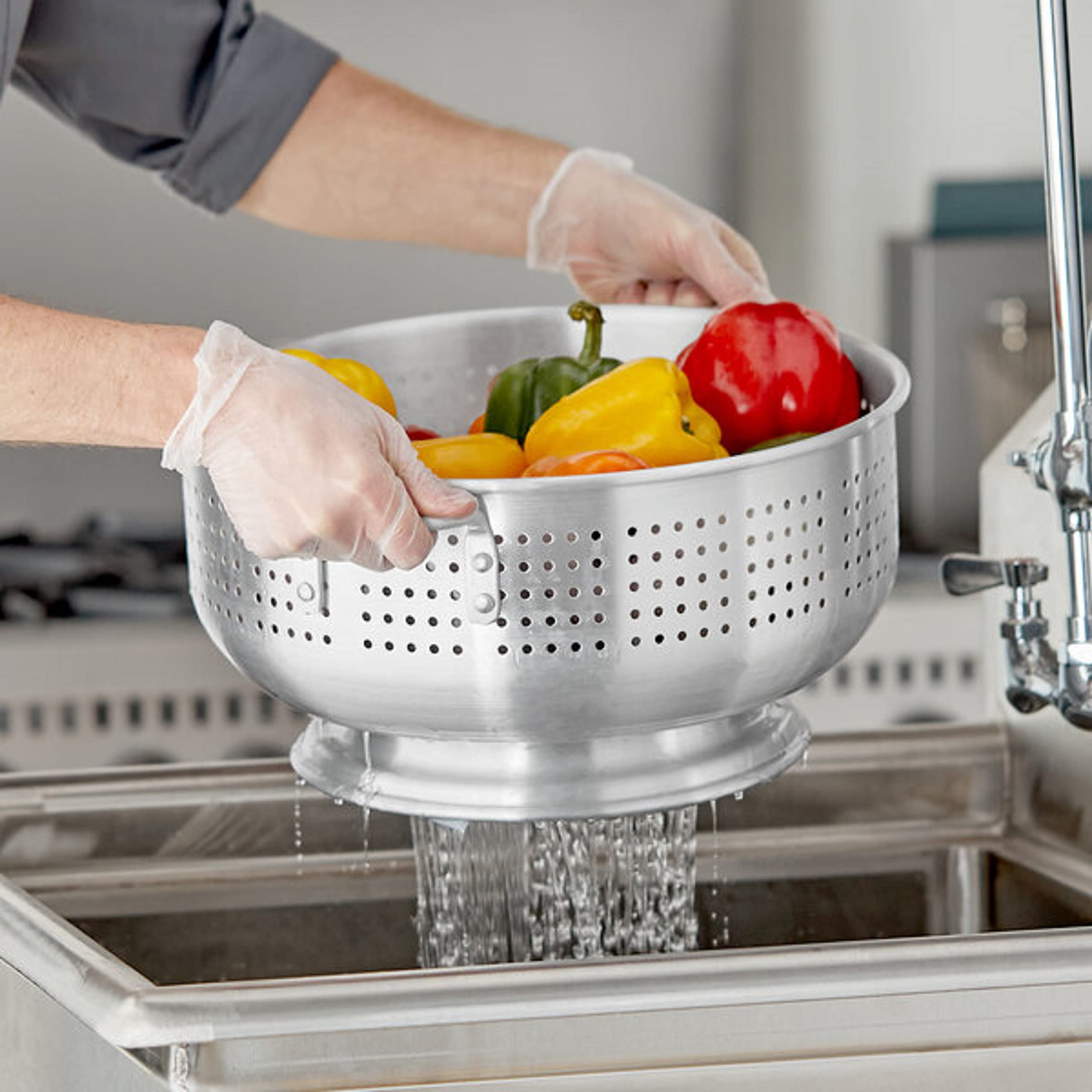 Truecraftware-12 Quart Heavy Duty Colander With Handles And Stable Base Aluminum- Pasta Spaghetti Berry Fruit Vegetable Kitchen