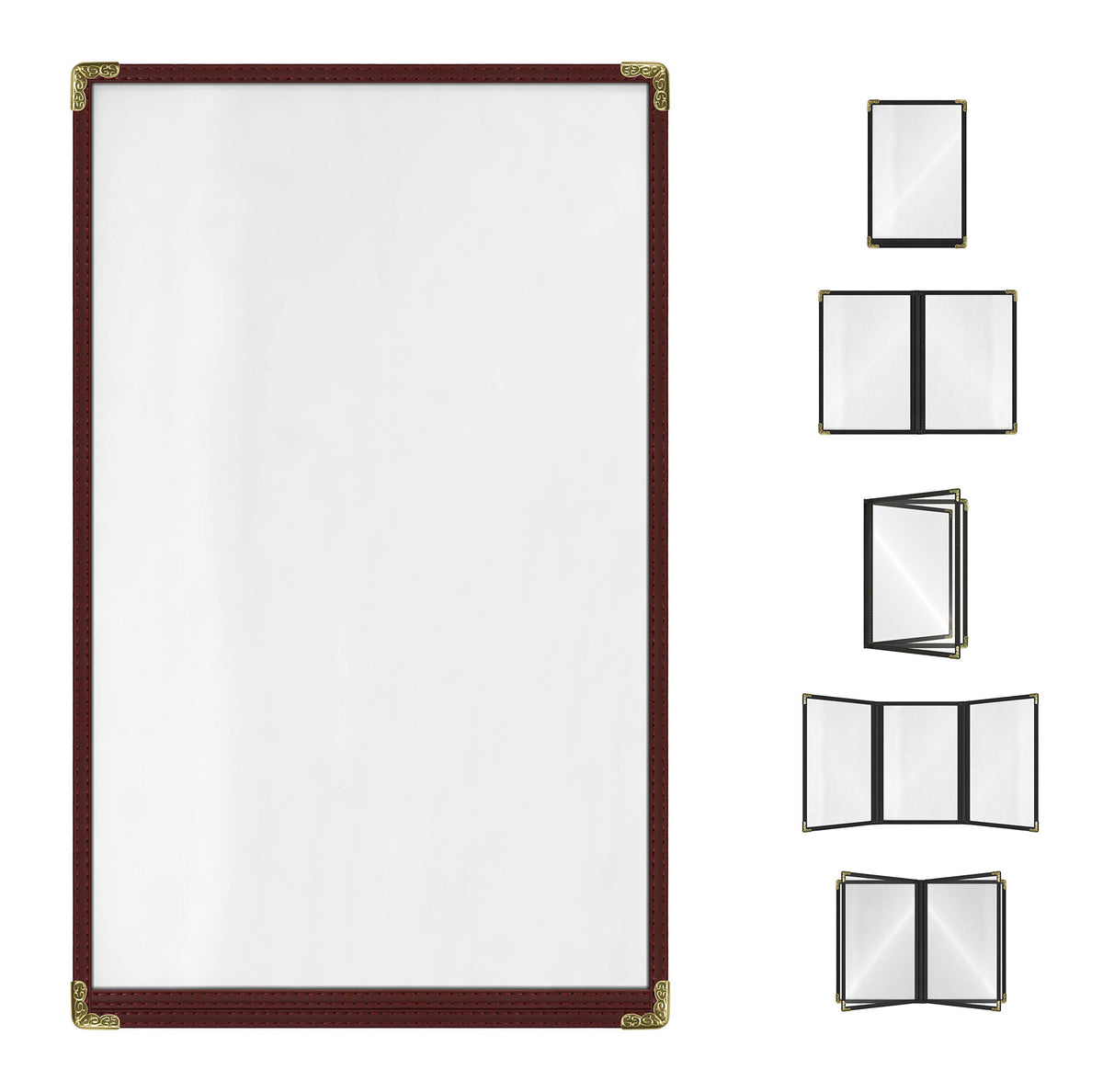 Goodsmart Cafe Style Menu Cover, Double Stitched Edge, Crystal Clear Vinyl, 25 Pack (Burgundy, 1 Page 2 Views - 85 X 14)
