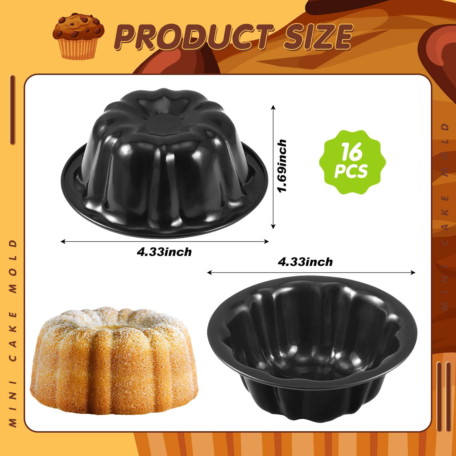 Ctosree 16 Pcs 4 Inches Fluted Mini Cake Pan Nonstick Fluted Cake Pan Carbon Steel Tube Pan Metal Tube Oven Baking Mold With Flo
