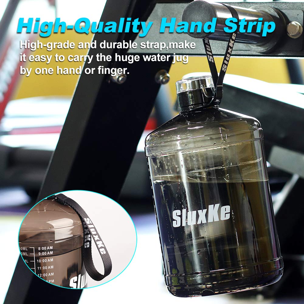 Sluxke 1 Gallon Water Bottle Portable Water Jug Fitness Sports Daily Water Bottle With Motivational Time Marker,Leak-Proof, Wide