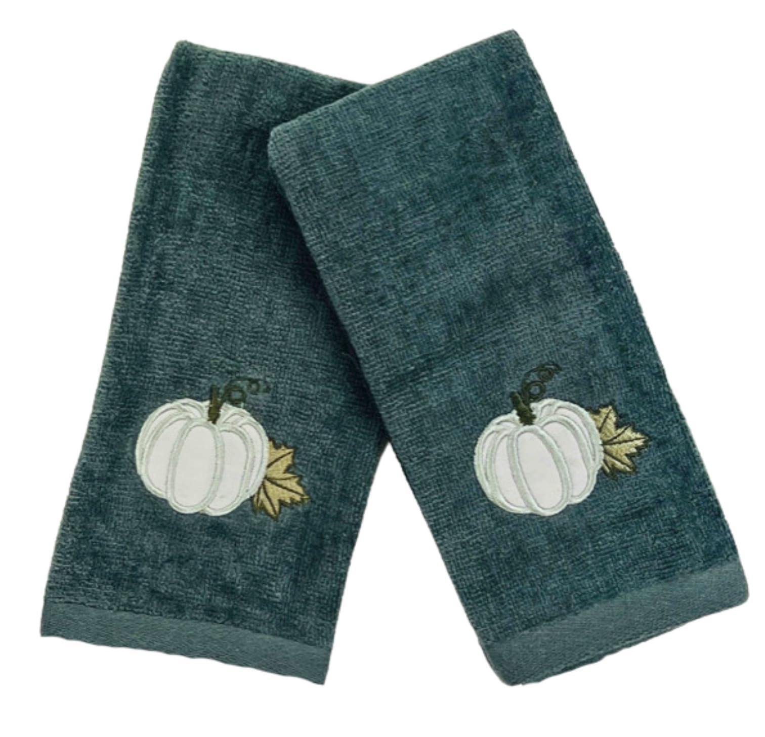 Serafina Home Decorative Fall Harvest Hand Fingertip Towels: Harvest Grey Pumkin On Grey Plush Soft Cotton, Set Of 2 12 X 18 Inc