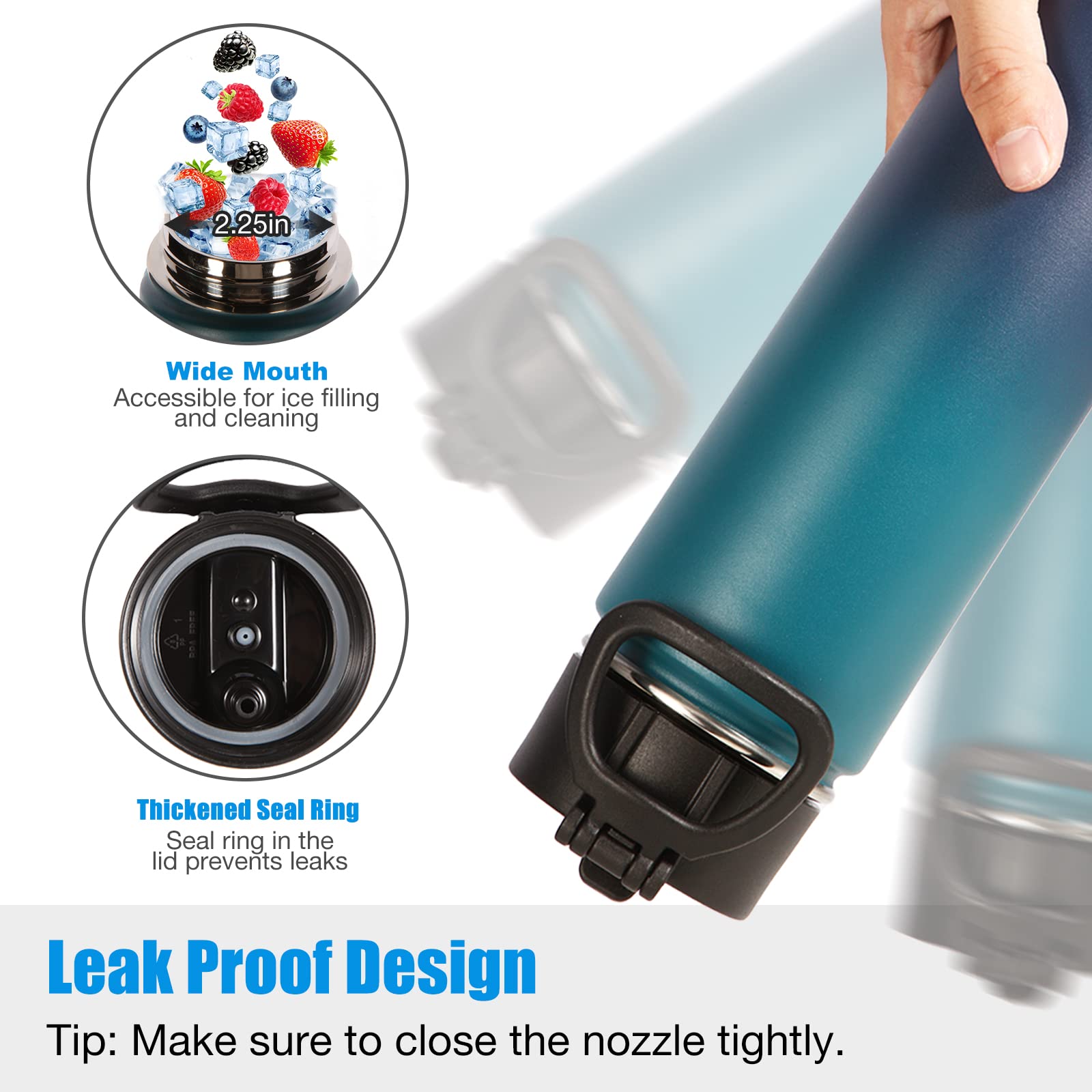 Volhoply Insulated Water Bottles with Straw Bulk 2 Pack  22 oz Stainless Steel Sports Bottle  Double Walled Vacuum Metal Travel Water Thermos  Reusable Water Flask for School Hiking(Dark Night 2 Set)