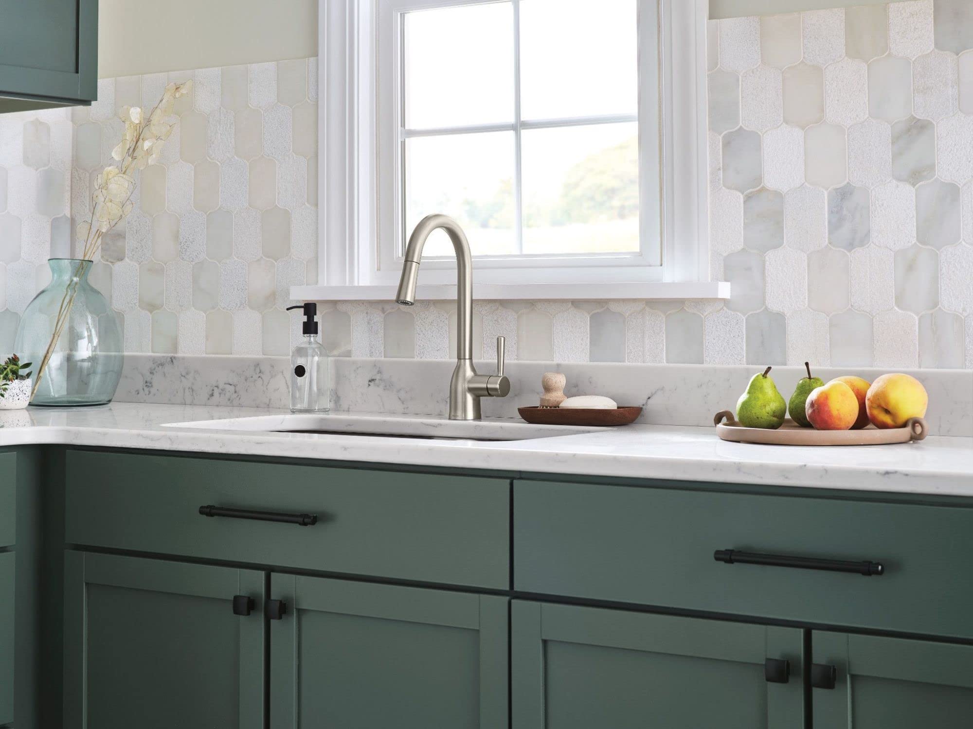 Moen 87233Srs Adler One-Handle High Arc Pulldown Kitchen Faucet With Power Clean, 24.7 L X 12.3 W X 14.6 H, Spot Resist St