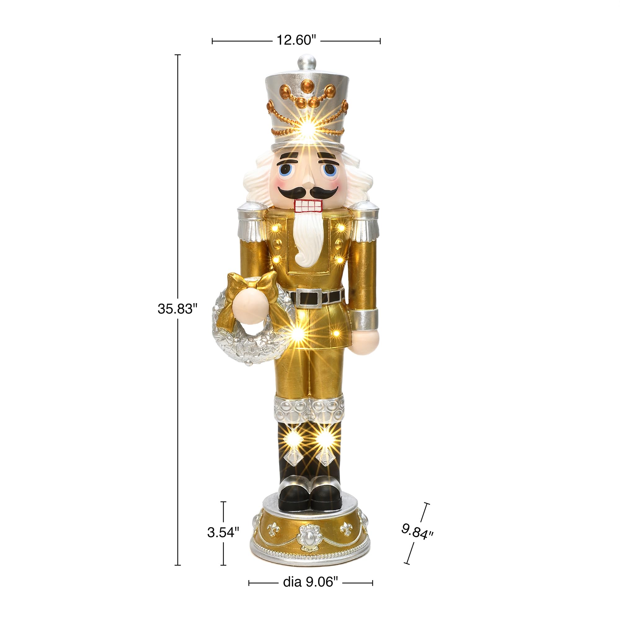 LuxenHome 3FT Tall Nutcracker Christmas Decoration, Elegant Lighted Holiday Nutcracker Soldier Statue with Wreath, Christmas Dec