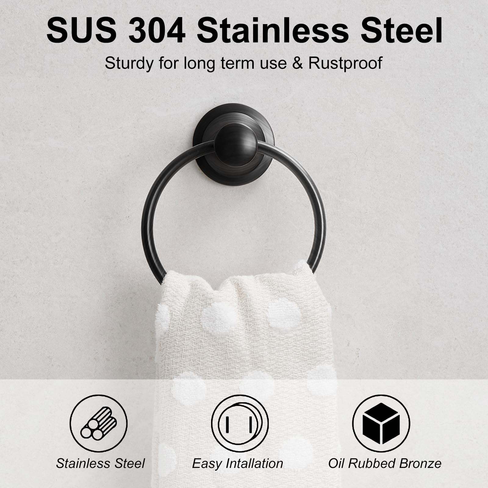 BESy Oil Rubbed Bronze Bathroom Hand Towel Ring Towel Holder  Wall Mounted Bathroom Hardware Accessory