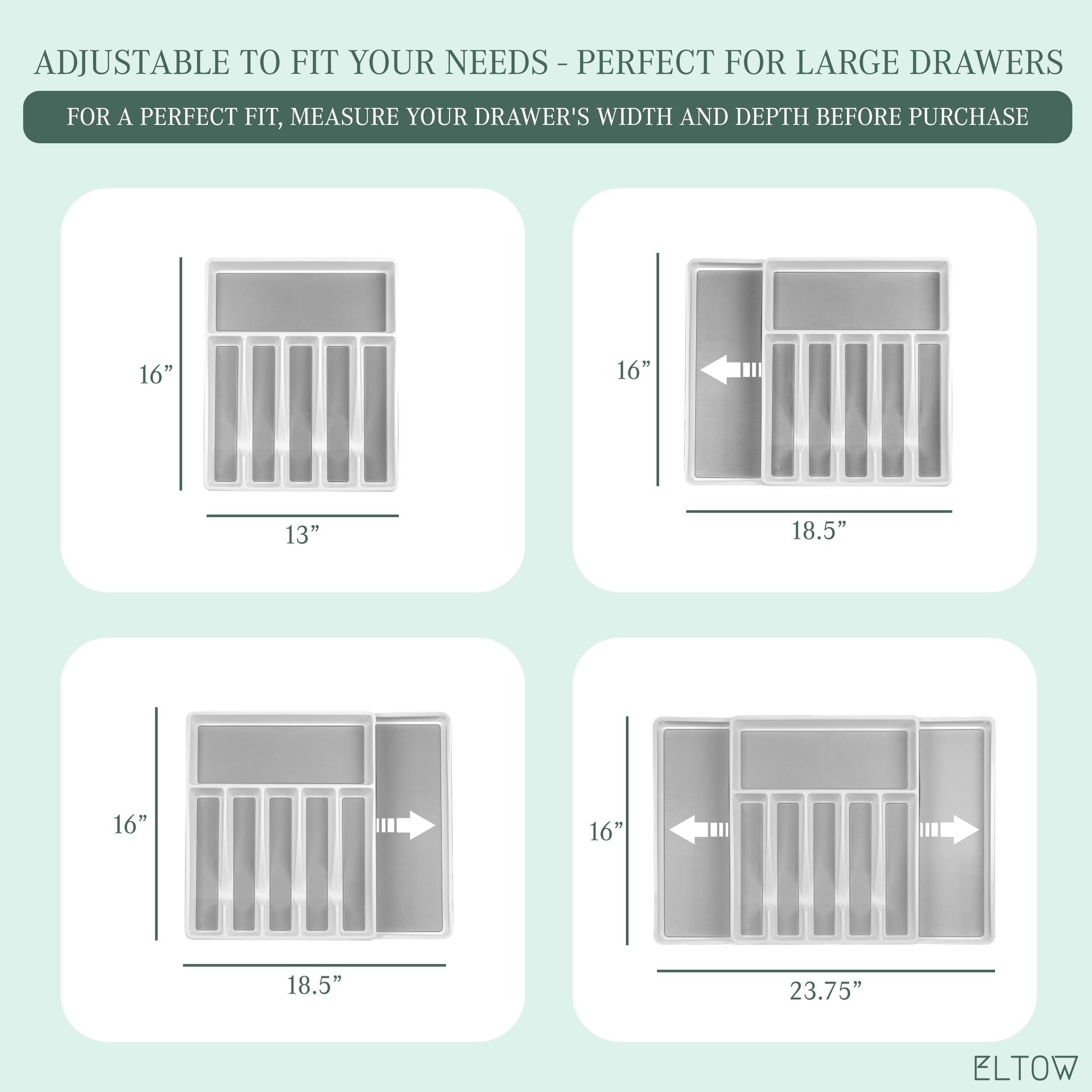 Eltow Large Expandable Silverware Drawer Organizer, 8 Compartment Non-Slip & Adjustable Silverware Organizer For Drawer, Kitchen