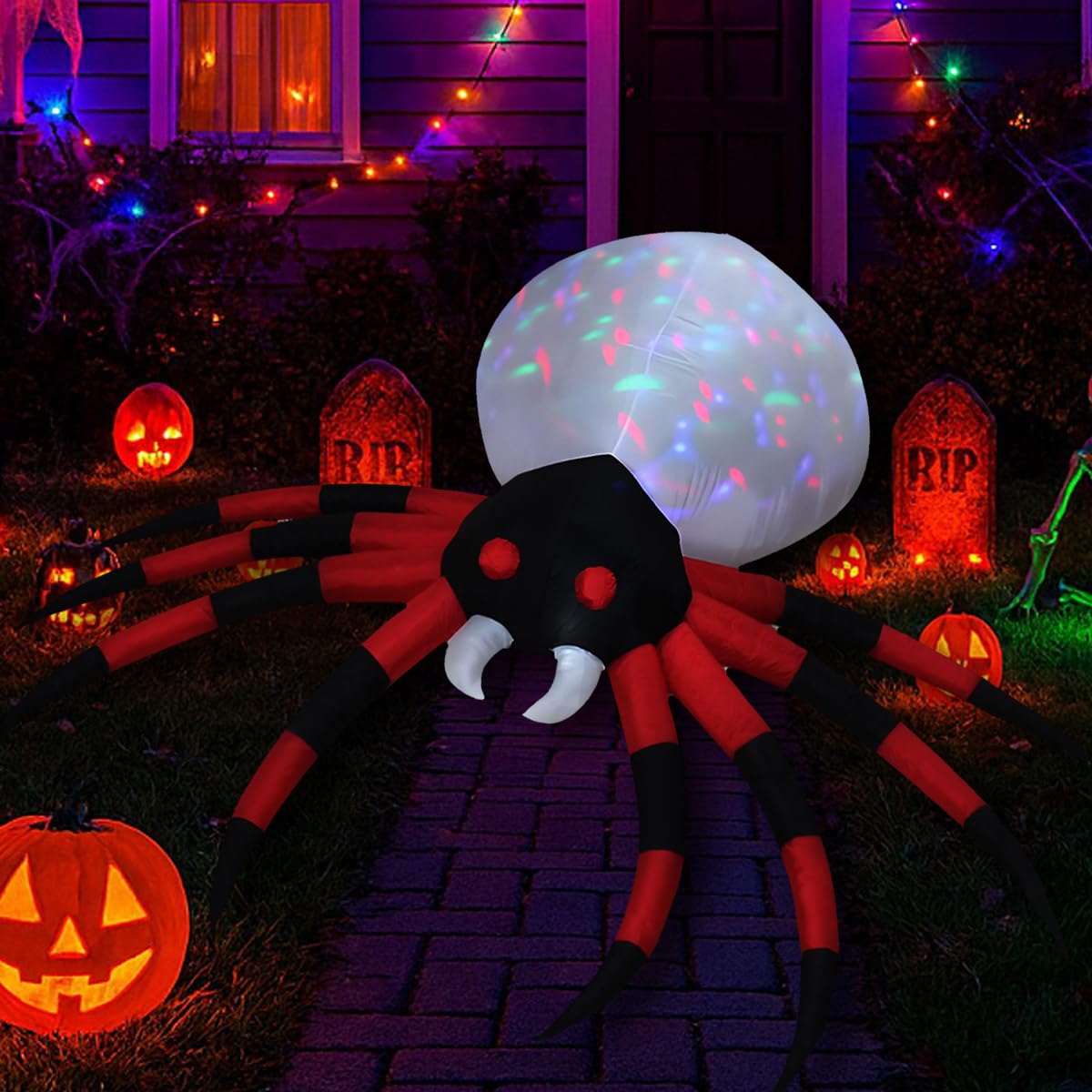 Decfine Halloween Blow up Inflatable Spider Decoration-Lighted Blow-Up for Home Yard Garden Indoor and Outdoor Decoration with B