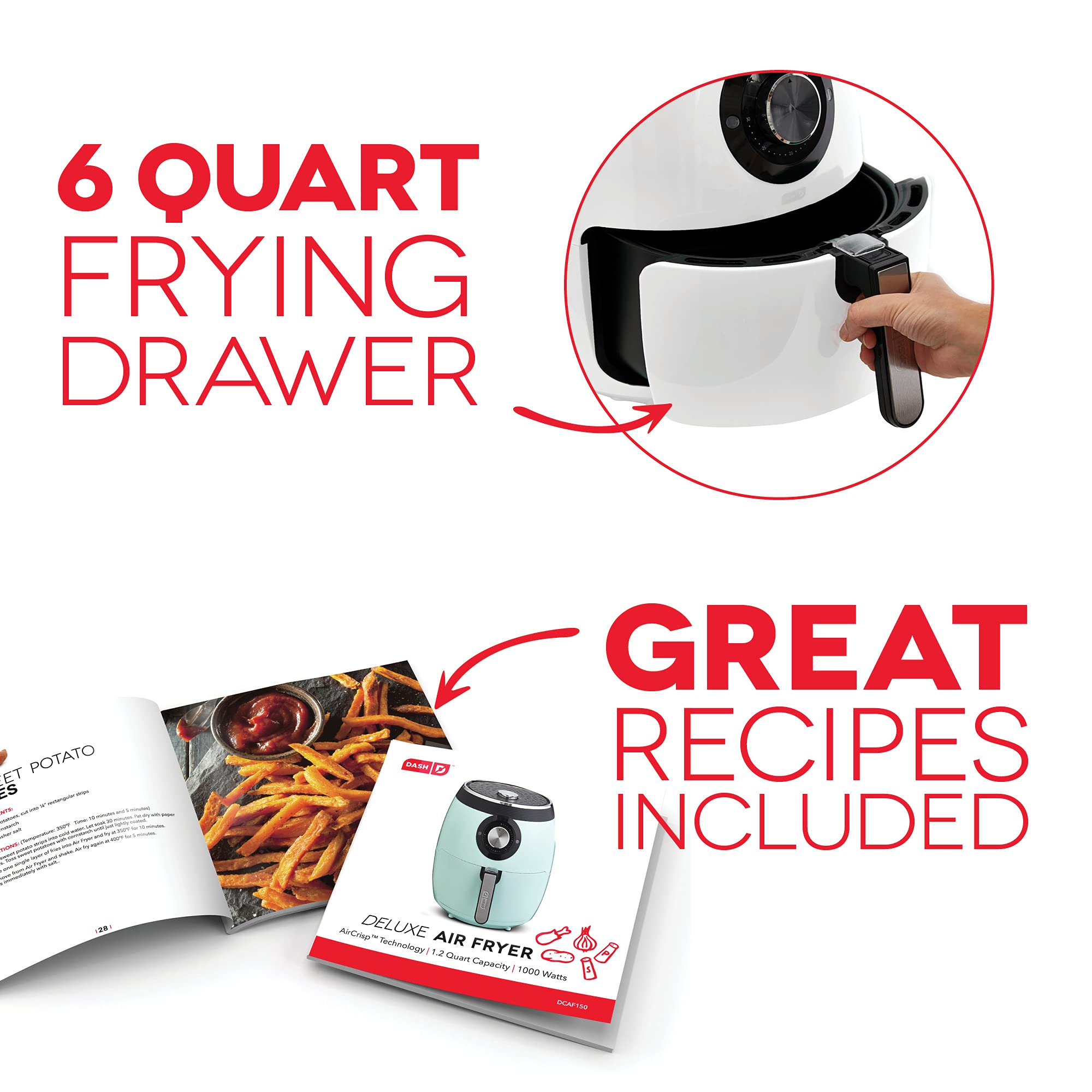 Dash Deluxe Electric Air Fryer + Oven Cooker With Temperature Control, Non-Stick Fry Basket, Recipe Guide + Auto Shut Off Featur