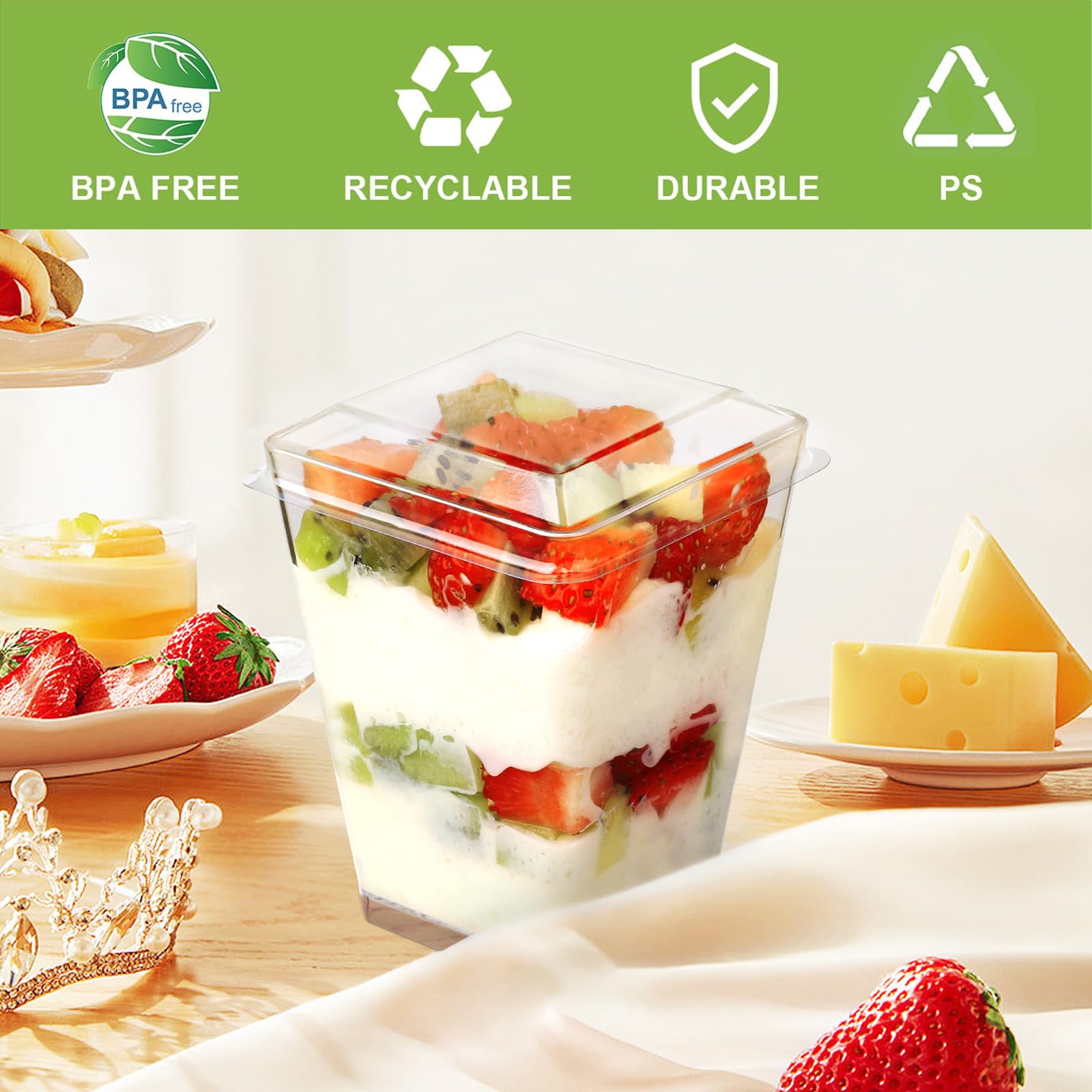 Fifwvgp 50 Pack 5 Oz Plastic Dessert Cups With Lids And Spoons, Yogurt Parfait Cups With Lids Appetizer Cups For Party, Mini Des