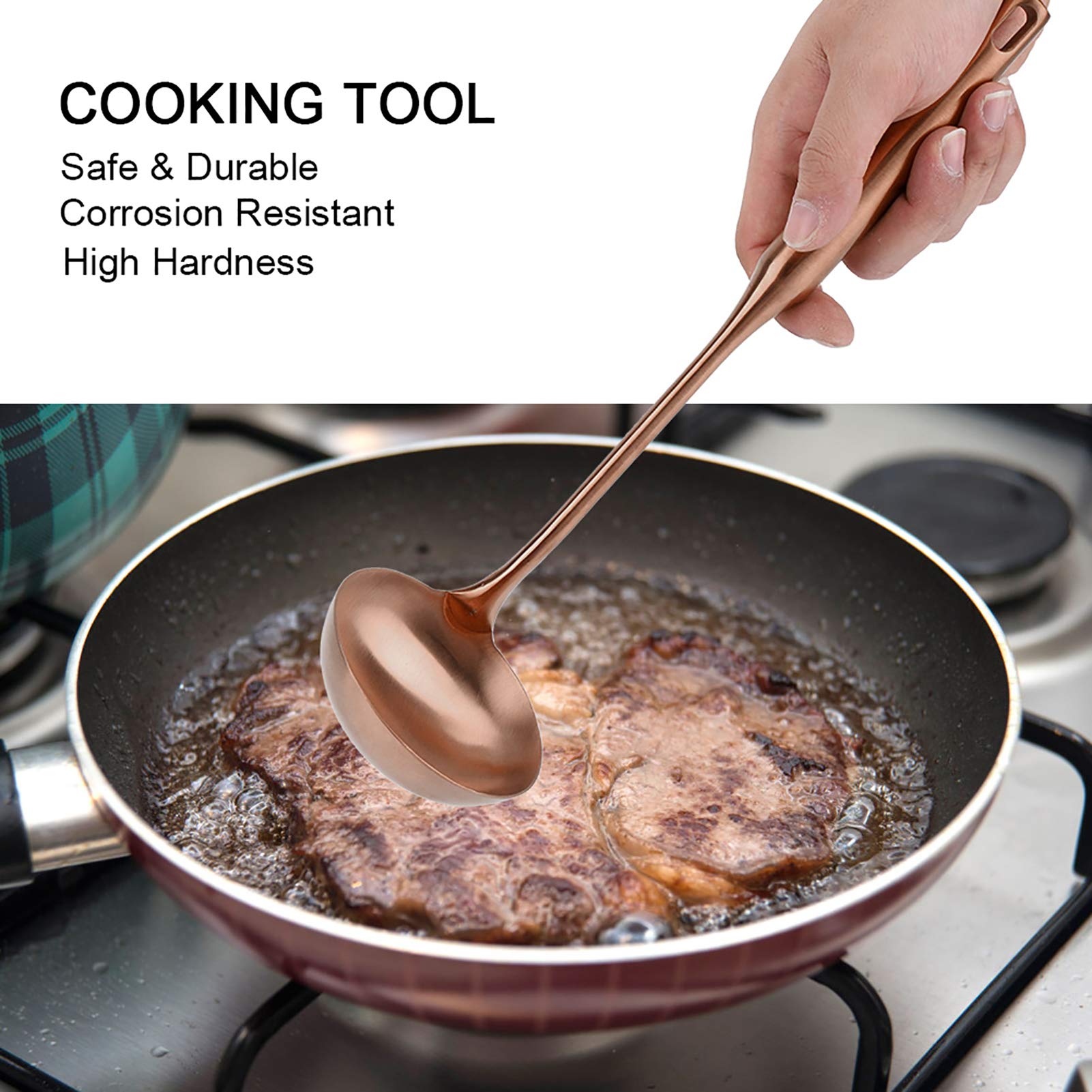 Stainless Steel Ladle Spoon Kitchen Turner, Big Soup Ladle Useful Kitchen Turner Cooking Tool Utensil Tool (Soup Ladle-Rose Gold
