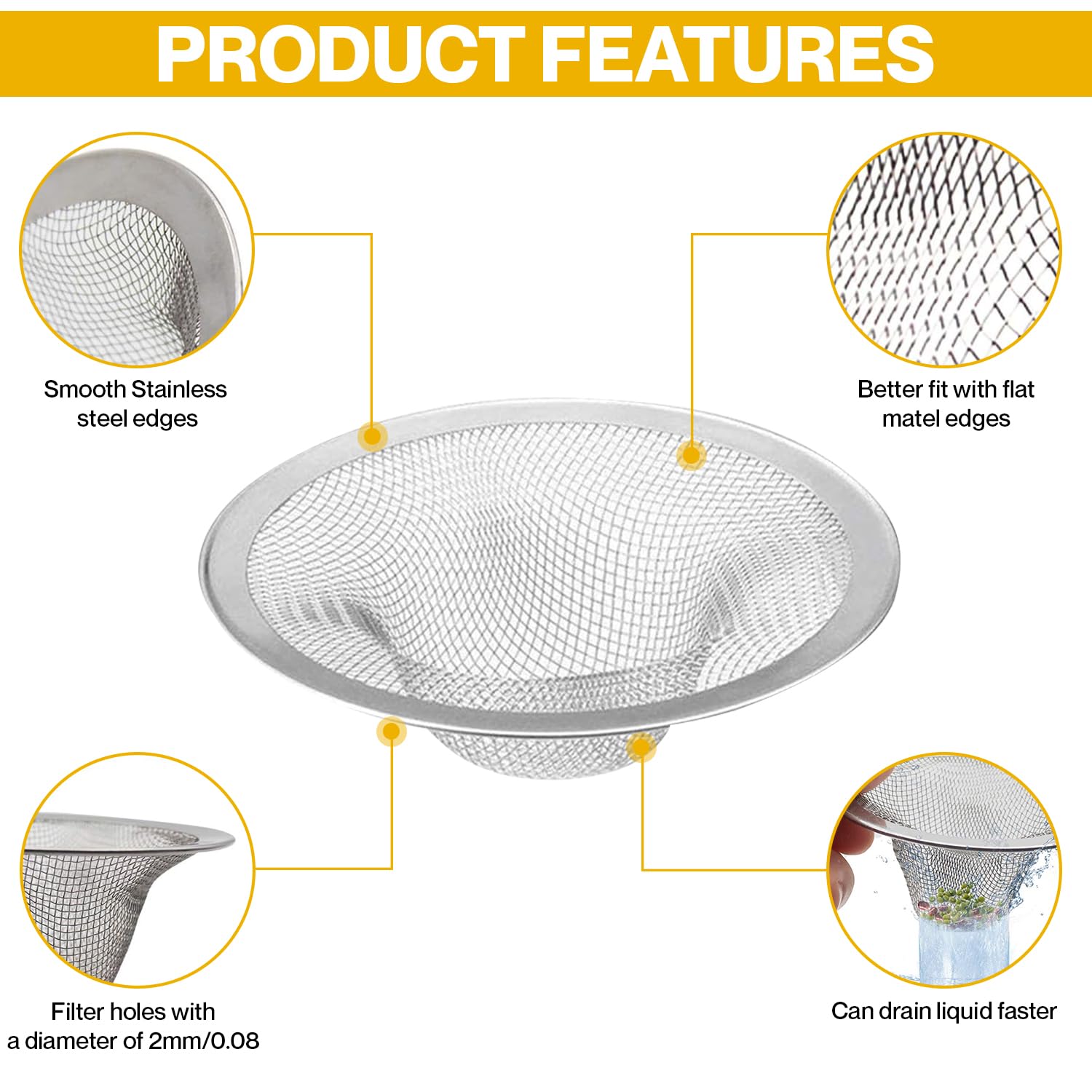 Bathroom Sink Strainer 2 Pack 2.75 & 2 ''Inch At The Top I Drain Strainer Hair Catcher for Kitchen I Shower Bathtub Mesh Stainless Steel Stopper I Sink Traps Bathroom & Laundry Sink Drain Basket Filter