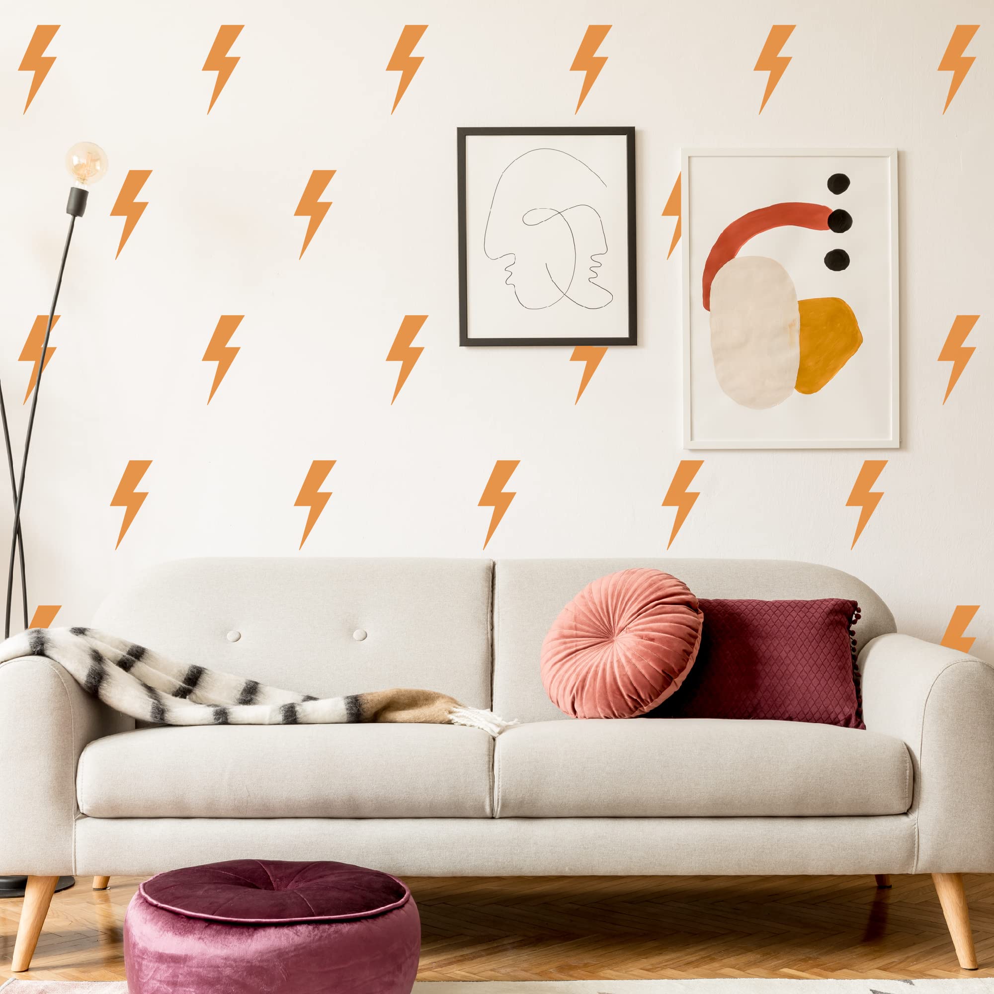 Shyjshyj Large Orange Vinyl Lighting Bolt Wall Decals,Peel And Stick Modern Thunder Stickers For Teens Boys Girls Students Bedro