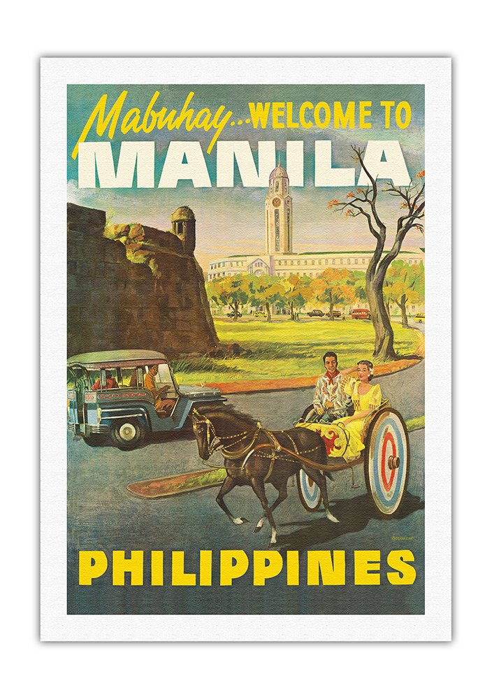 Manila Philippines - Mabuhay (Welcome) - Vintage Travel Poster C.1950S - Fine Art Rolled Canvas Print 27In X 40In