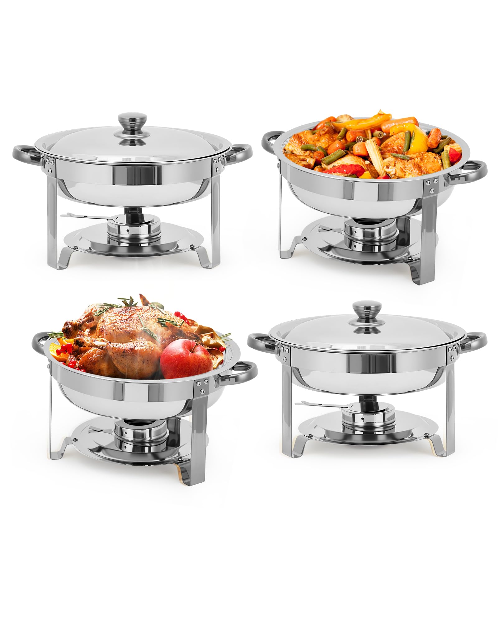 Garvee 4 Pack Chafing Dishes for Buffet, 5 QT Round Buffet Servers and Food Warmer Set with Lid, Stainless Steel Chafers for Cat