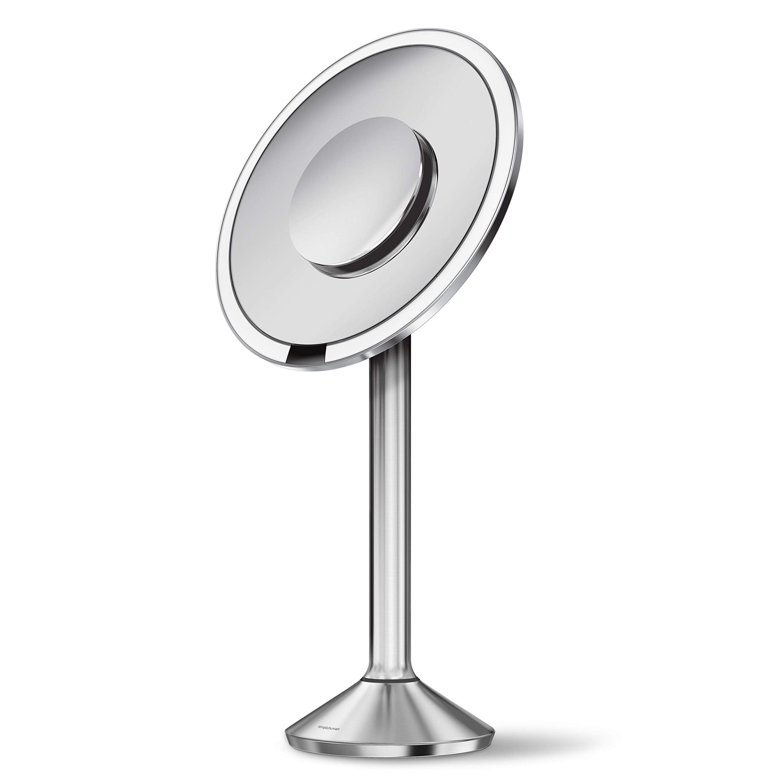 Simplehuman 8'' Pro Round Sensor Makeup Mirror, 5X + 10X Dual Magnification, Rechargeable And Cordless, Brushed Stainless Steel
