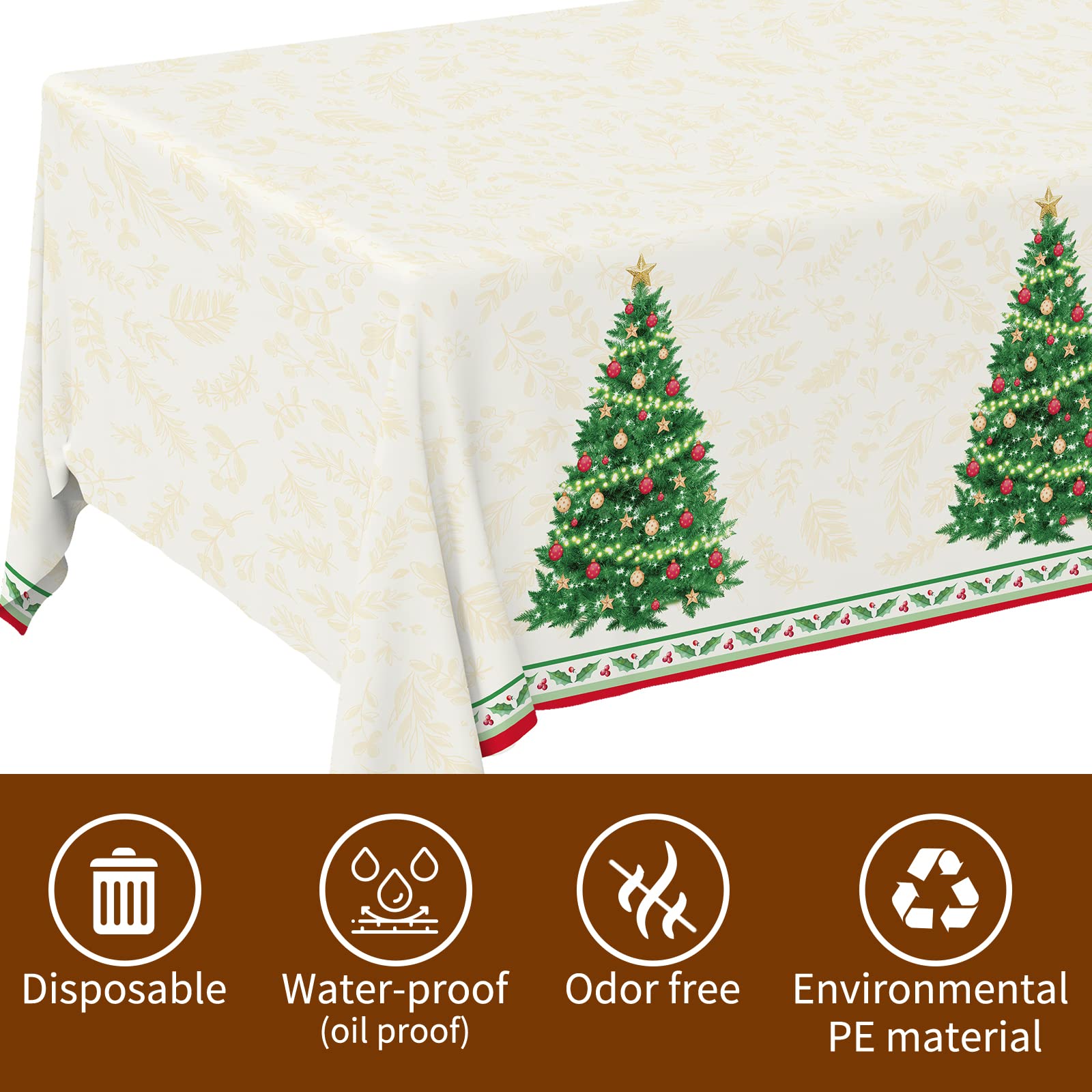 Gatherfun Christmas Table Decorations, Christmas Tree Disposable Tablecloth Waterproof Plastic Rectangular Table Cover for Merry