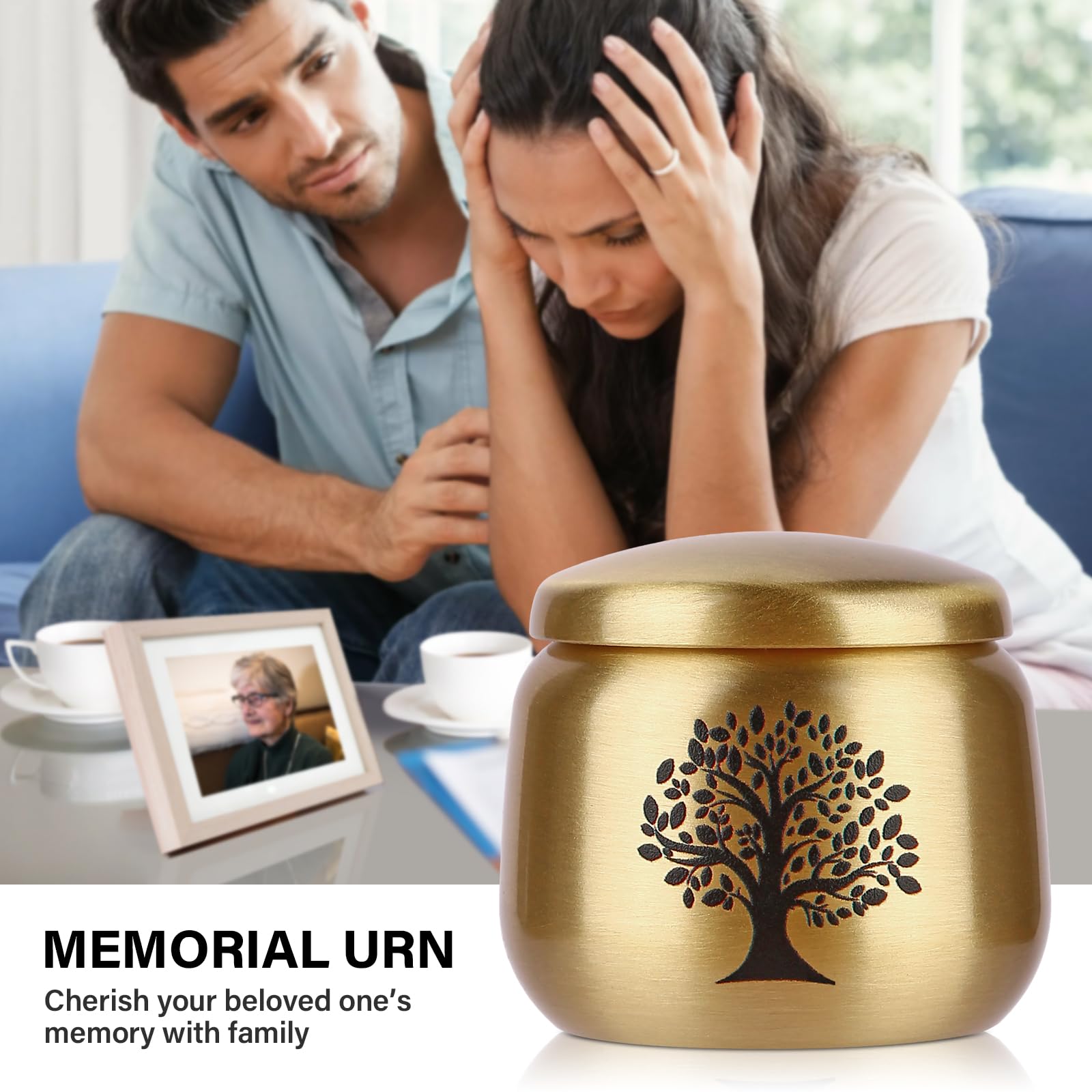 HOOMTREE Small Keepsake Urns for Human Ashes Set of 4, Mini Brass Urns with Tree of Life Pattern Engraved
