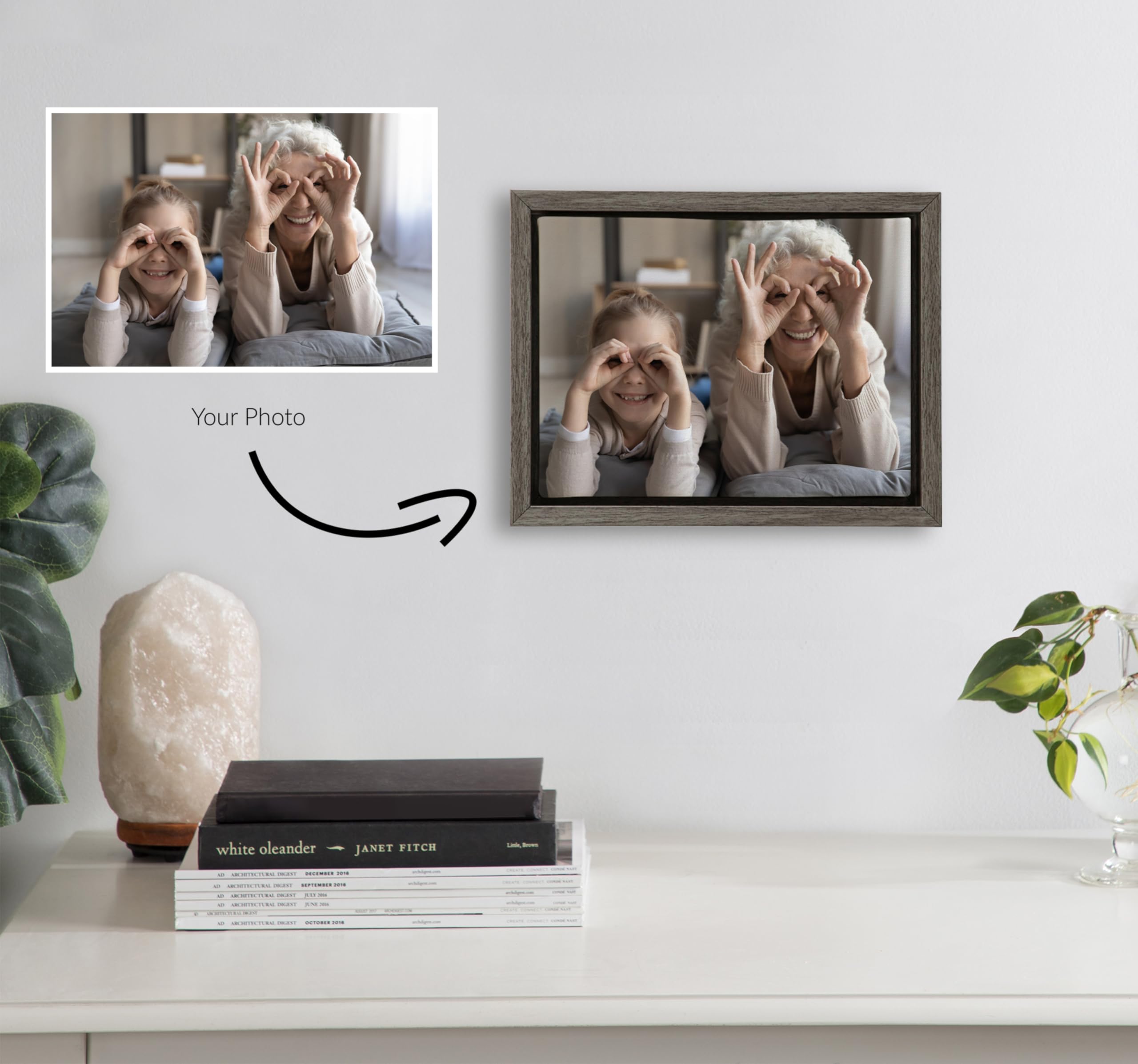 Kate And Laurel Custom Printed Framed Canvas Wall Art, 10X8 Gray, Sylvie Personal Canvas Print With Your Photos For Bedroom Or L