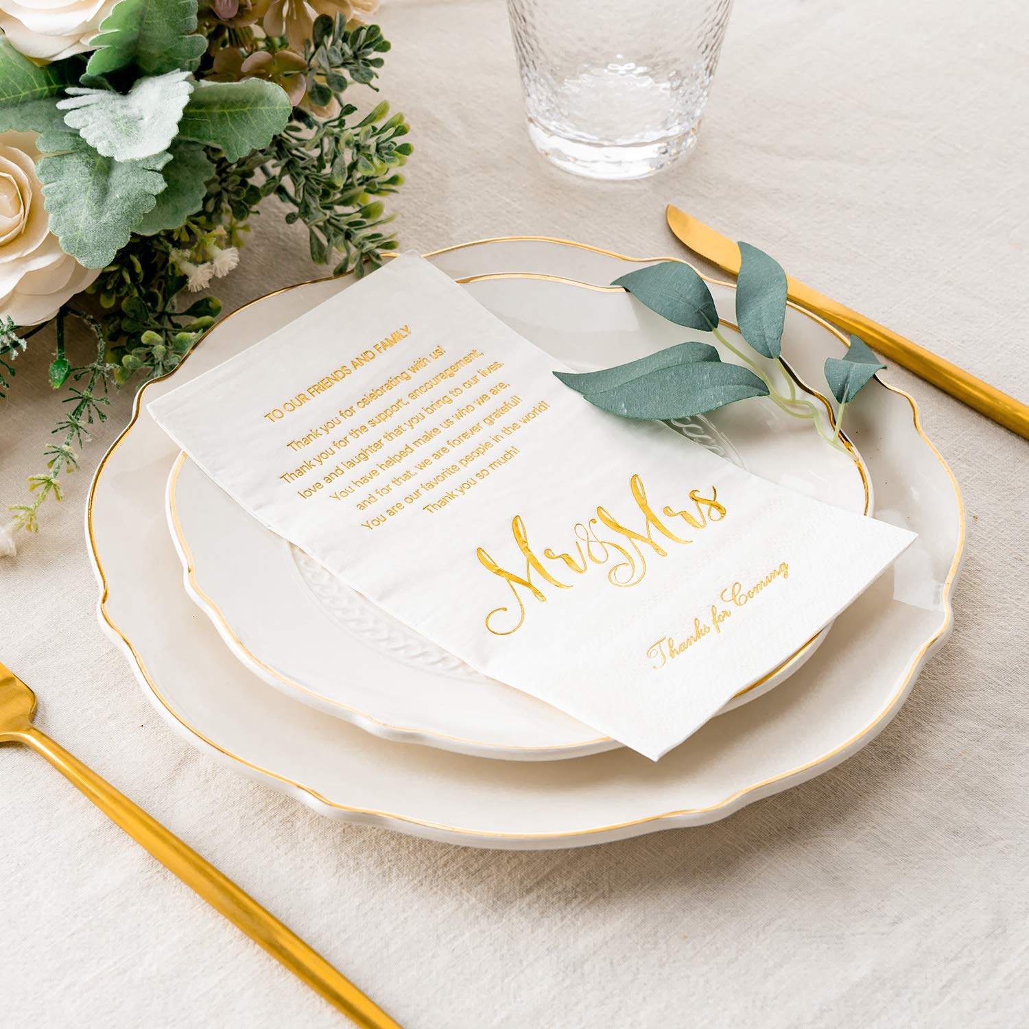 Crisky Gold Mr & Mrs Dinner Napkins Wedding Dinner Napkins Replace Thank You Card Disposable Decorative Towels for Wedding Shower Banquet Rehearsal Dinner Decoraions  100 Pcs  3-ply  12''x16''