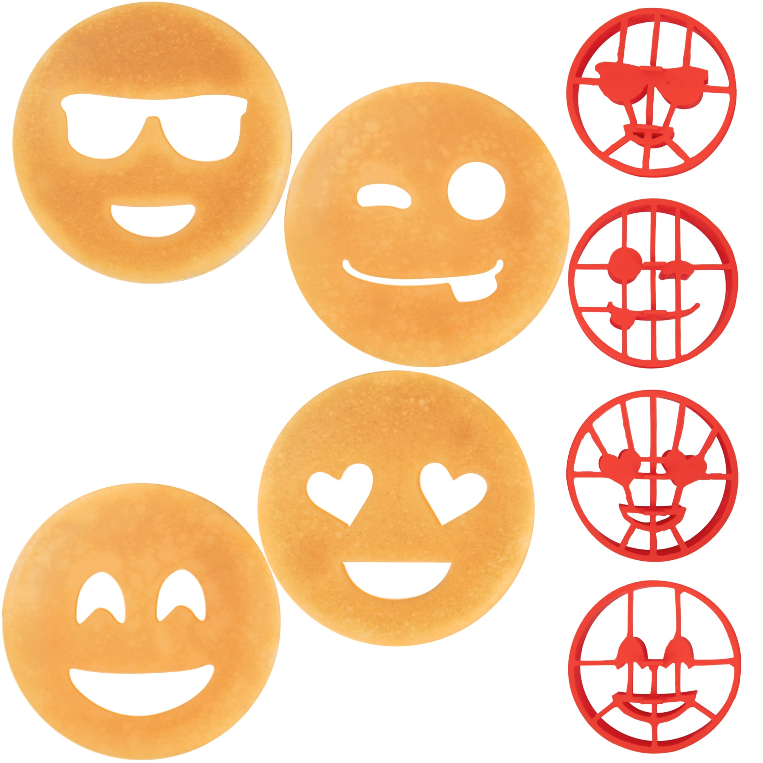 Emoji Pancake Molds & Egg Rings 4 Pack for Kids AND Adults Reusable Silicone Smiley Face Maker Doubles as Cookie Maker Set Sl