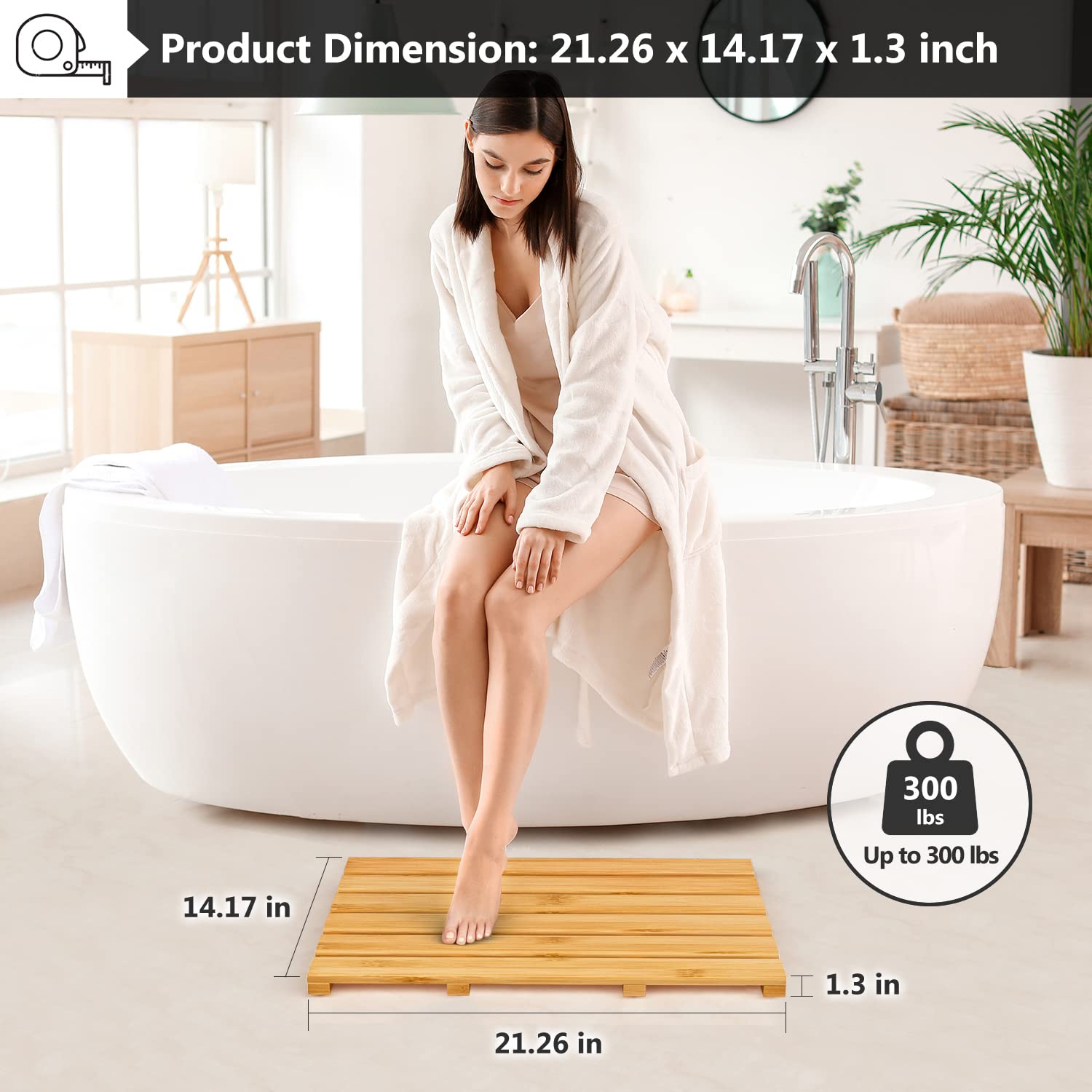 Domax Bamboo Bath Mat For Bathroom - Shower Mat Non Slip Waterproof Wooden Shower Floor Mat For Doorway Sauna Spa Yard Patio Poo