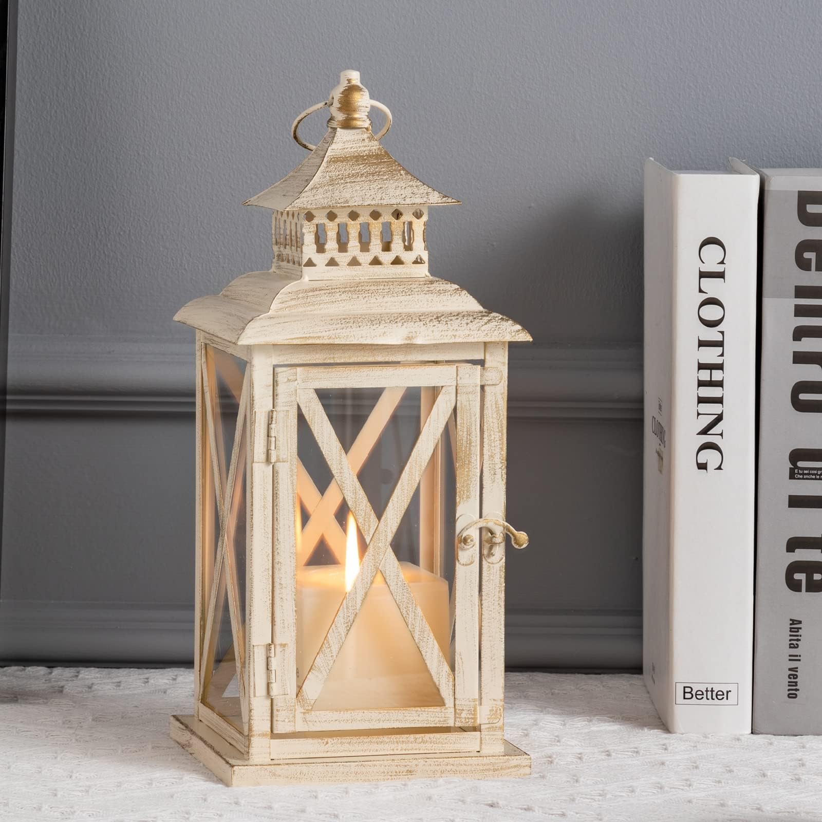 DECORKEY Lantern Decorative Indoor & Outdoor,Large Square Hanging Spring Home Decor, Vintage Metal Decorative Candle Lanterns fo