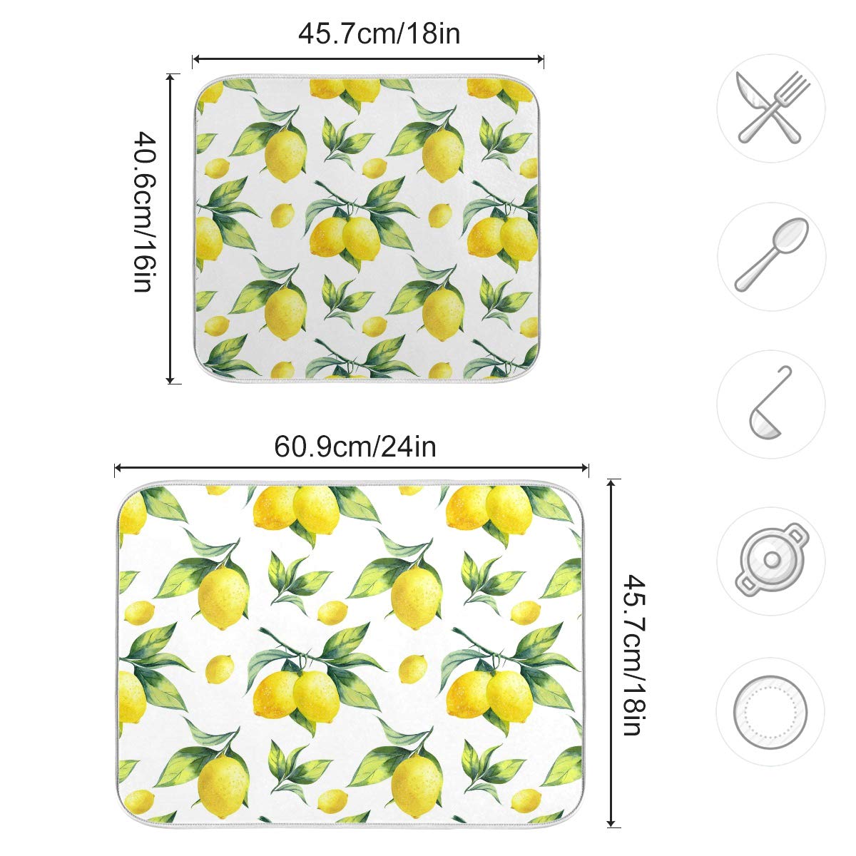 Tropical Lemon Leaves Dish Drying Mat 16x18 for Kitchen Lemon Yellow Lime Tree Dishes Pad Dish Drainer Rack Mats Absorbent Fast Dry Kitchen Accessories