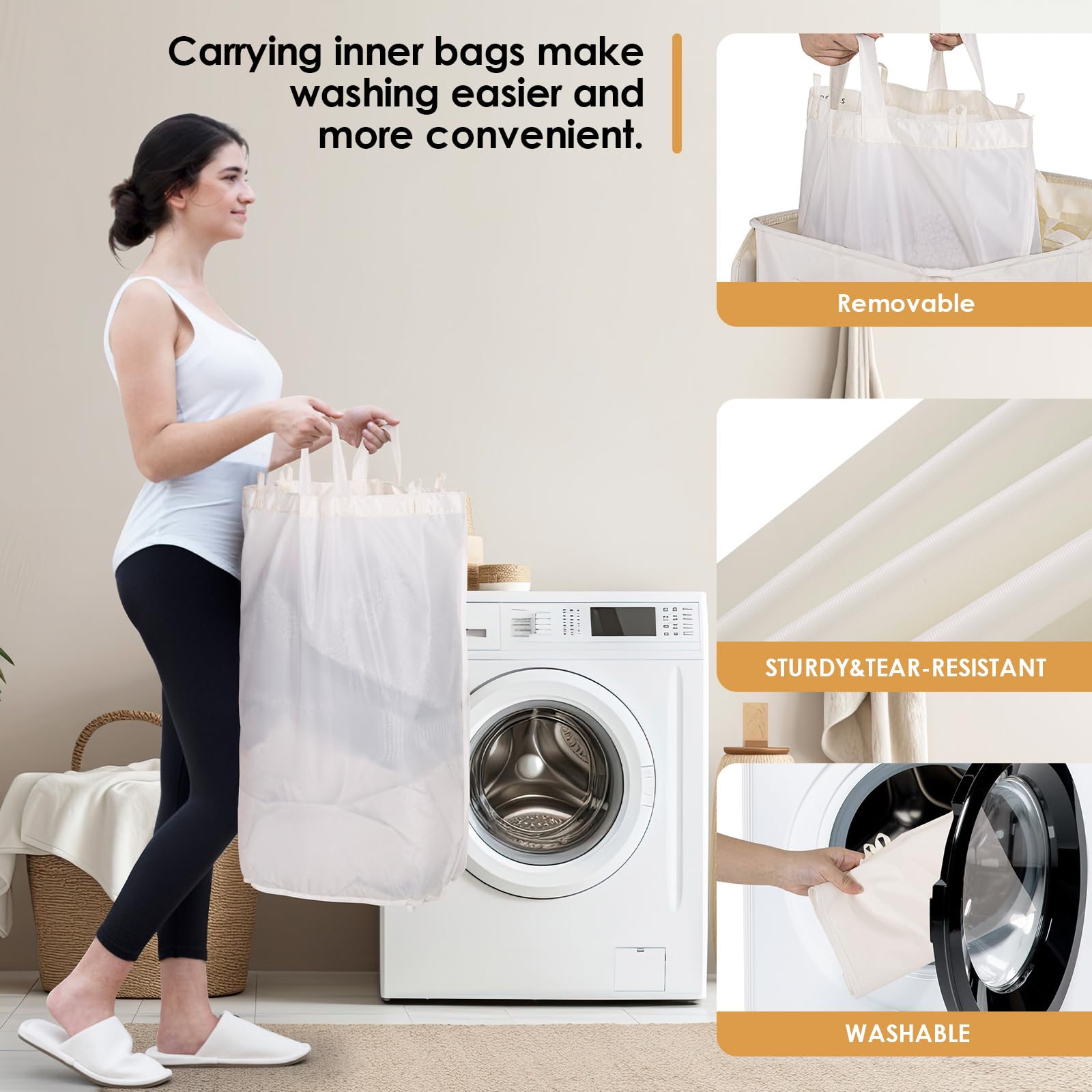 Double Laundry Hamper With Lid, 135L Clothes Hampers For Laundry With Removable Bags & Labels, Laundry Hamper 2 Section For Sepa