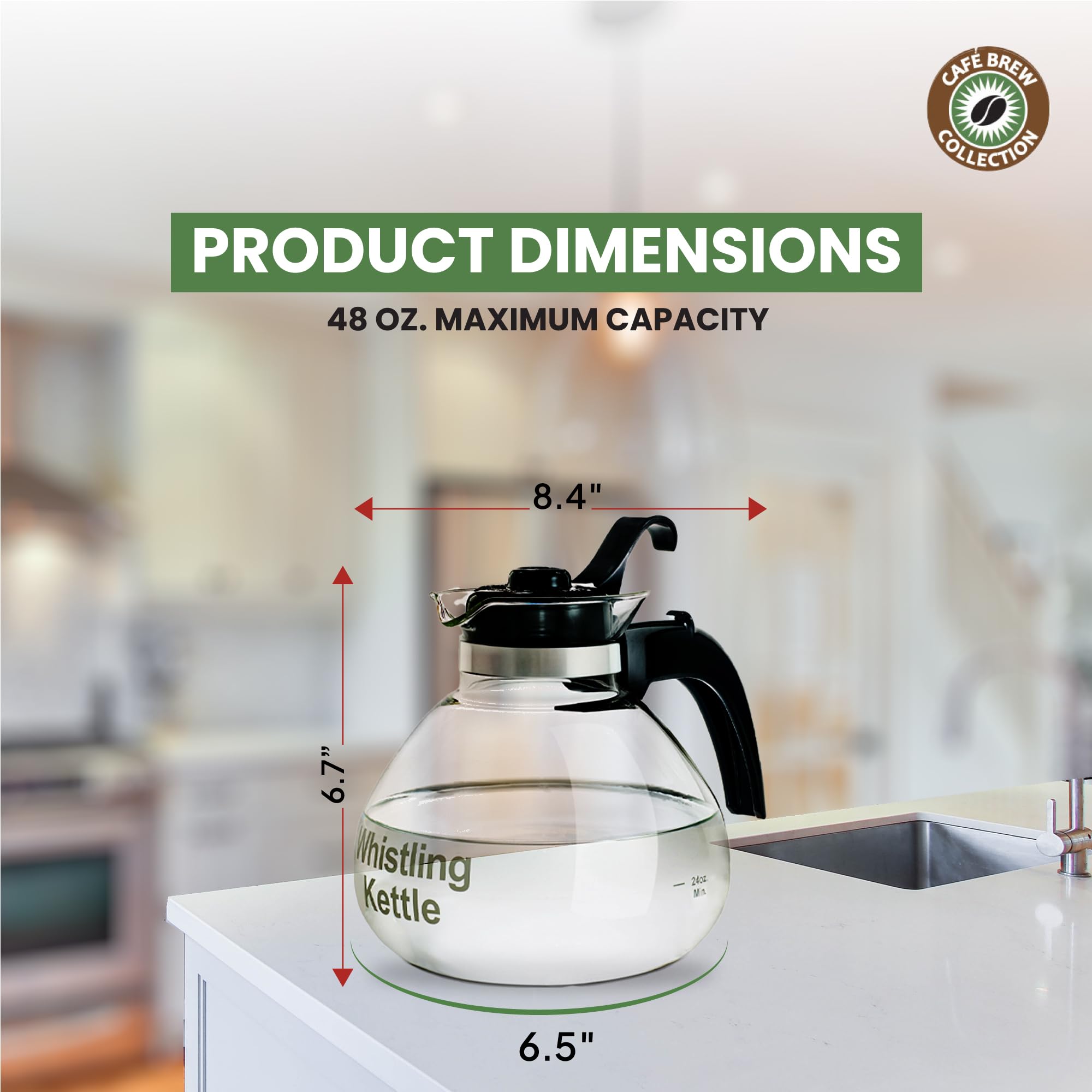 Borosilicate Glass Stove Top Whistling Tea Kettle - 12 Cup/48Oz Capacity - Bpa-Free - German Made Glass Kettle For Gas, Electric