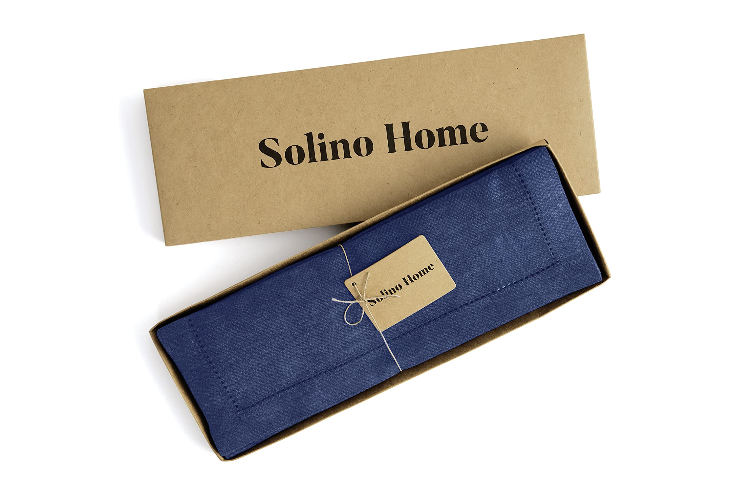 Solino Home Linen Placemats Chambray Navy - 100% Pure Linen Hemstitch Tablemats 14 x 19 Inch - Milan Set of 4 Placemats for Memorial Day  Summer - Machine Washable  Handcrafted from European Flax