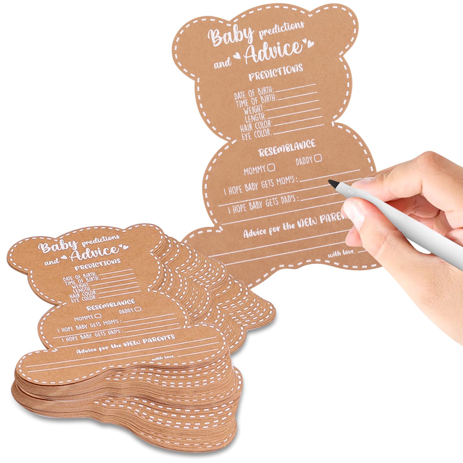 Baby Shower Games - Boy Or Girl - We Can Bearly Wait Teddy Bear Baby Shower Advice Cards For Parents To Be - Set Of 50 - Woodlan