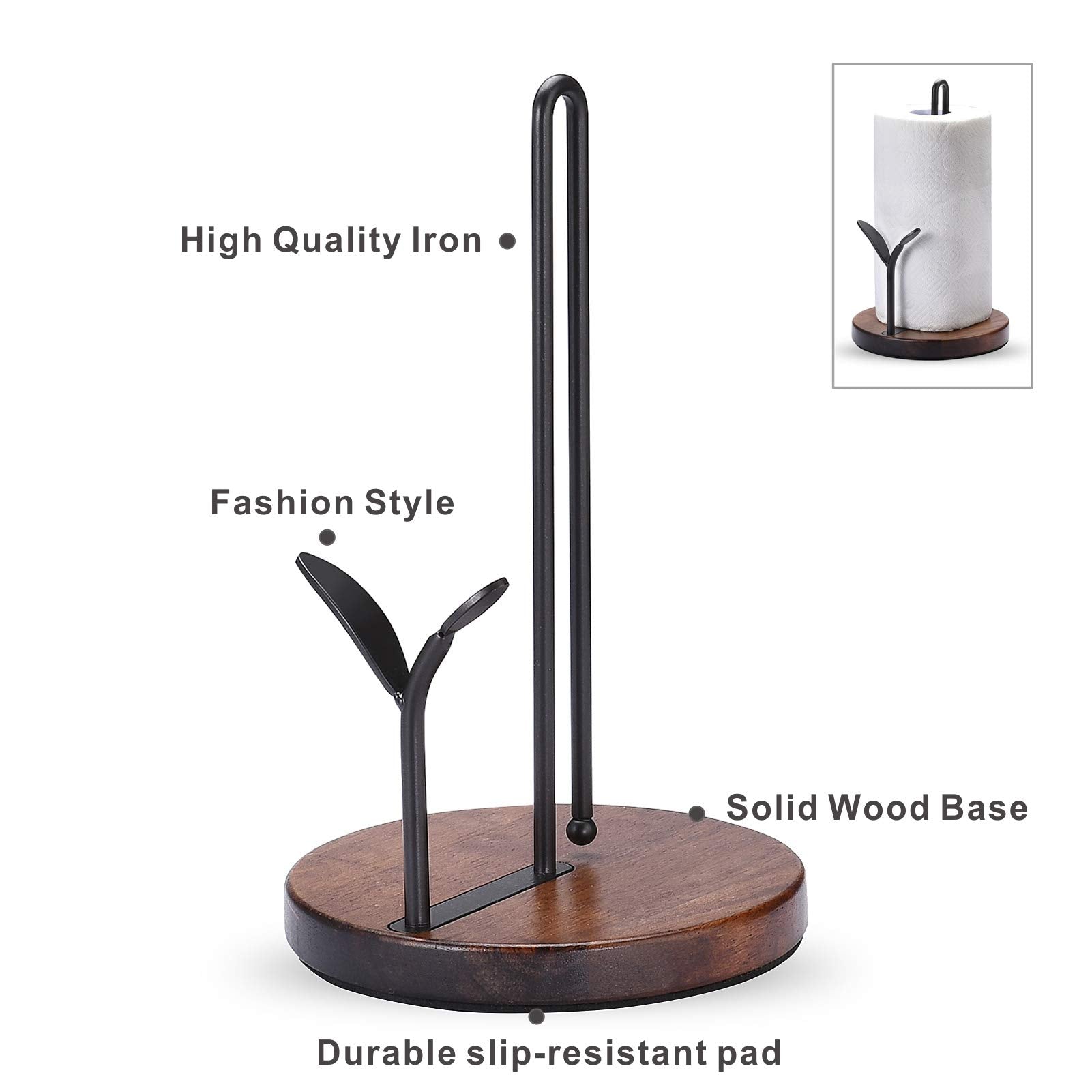 Standing Paper Towel Holder, Kitchen Paper Hanger Rack, Simply Tear Wooden Paper Towel Organizer Roll Dispenser For Cabinet Coun