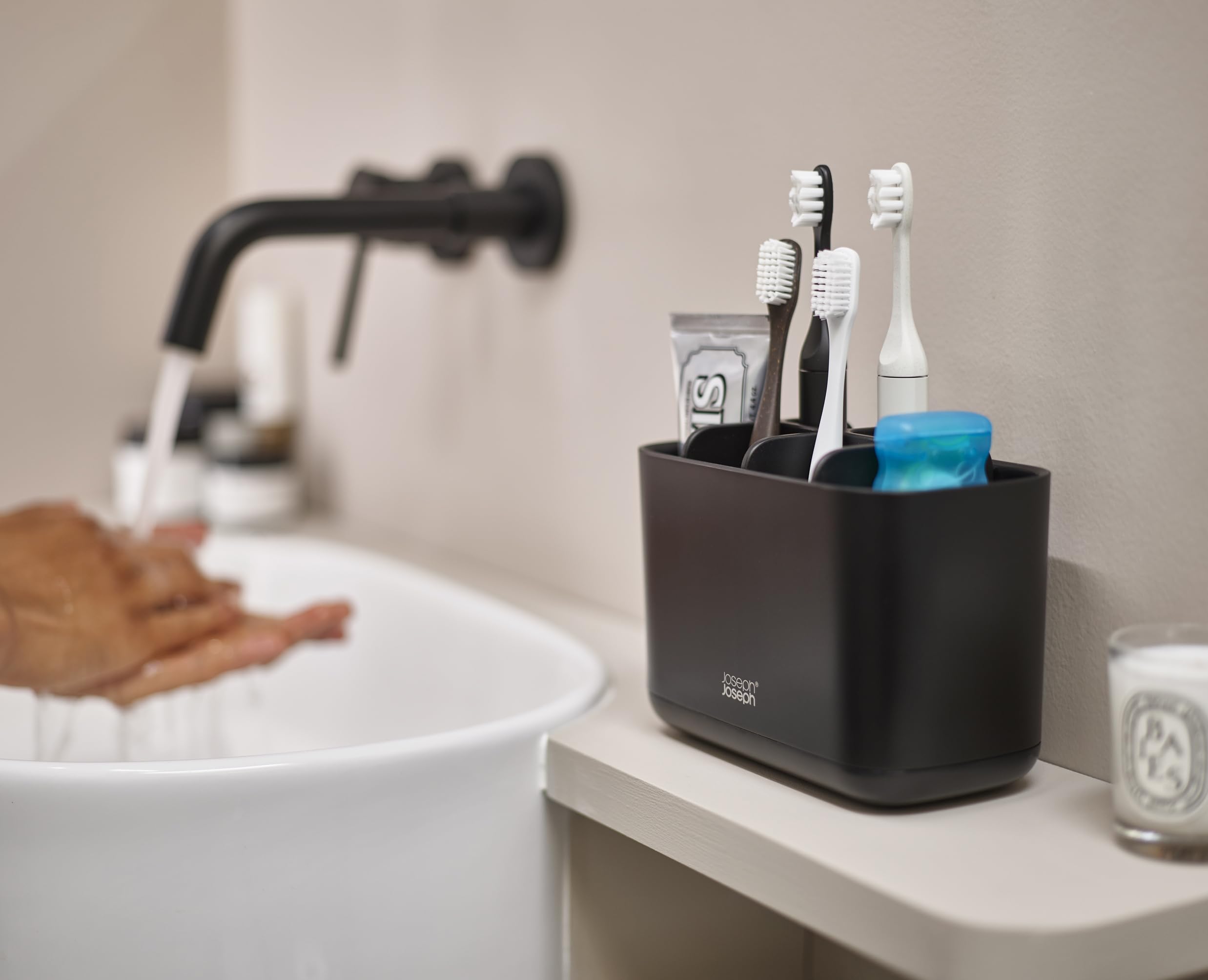 Joseph Joseph Easy-Store - Toothbrush Holder Caddy, Bathroom Storage, Large, Matt Black