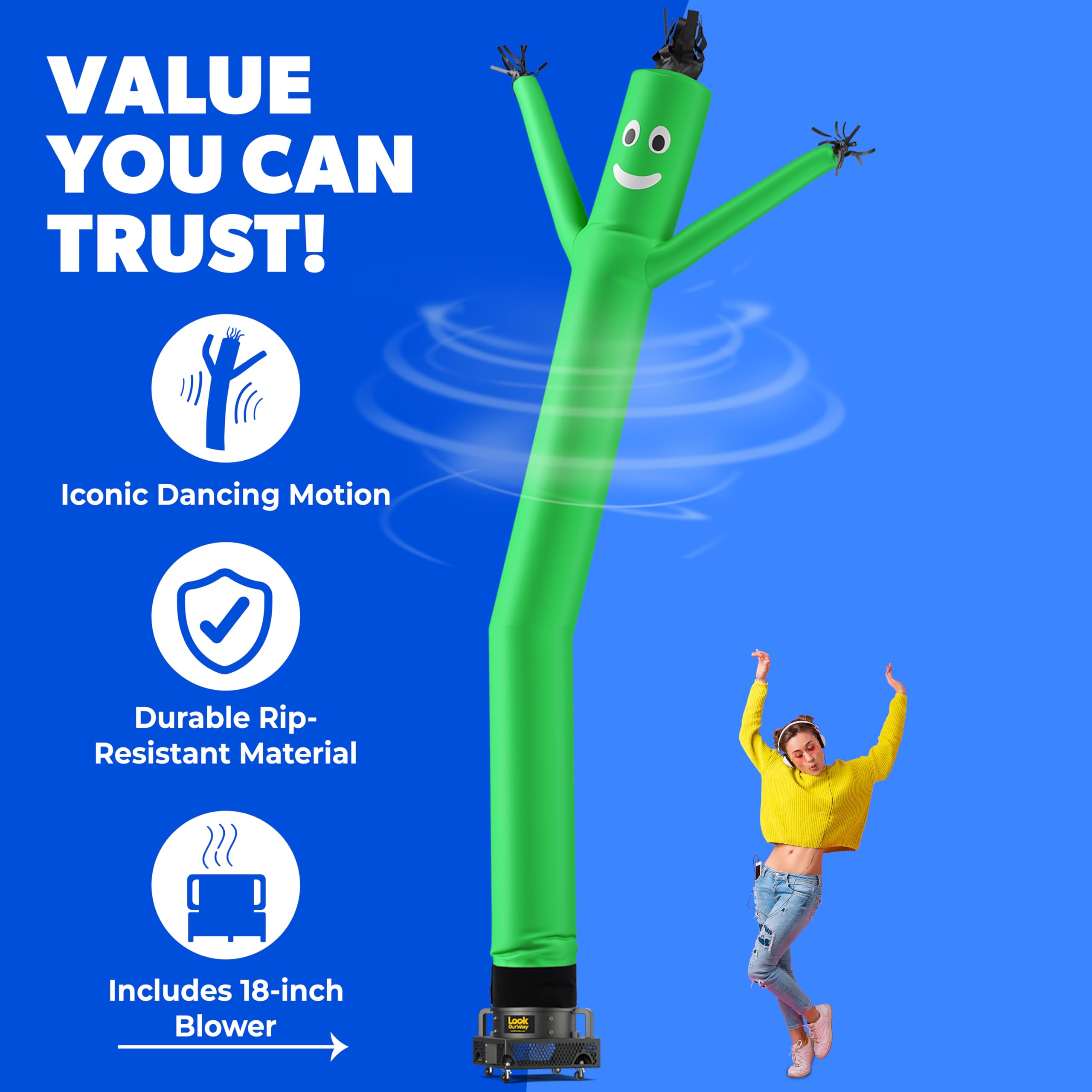 LookOurWay Air Dancers Wacky Waving Inflatable Tube Man Set - 20 Feet Tall Inflatable Dancing Man with Blower for Business Adver