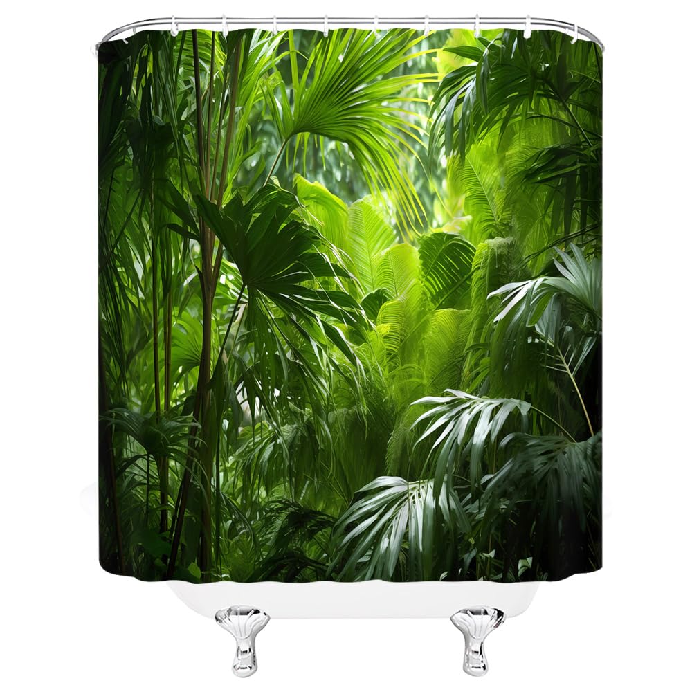 Ysatnsft Jungle Shower Curtain Tropical Rainforest Plam Leaf Forest Tree Nature Summer Fabric Bathroom Decor Set With Hooks,(70'