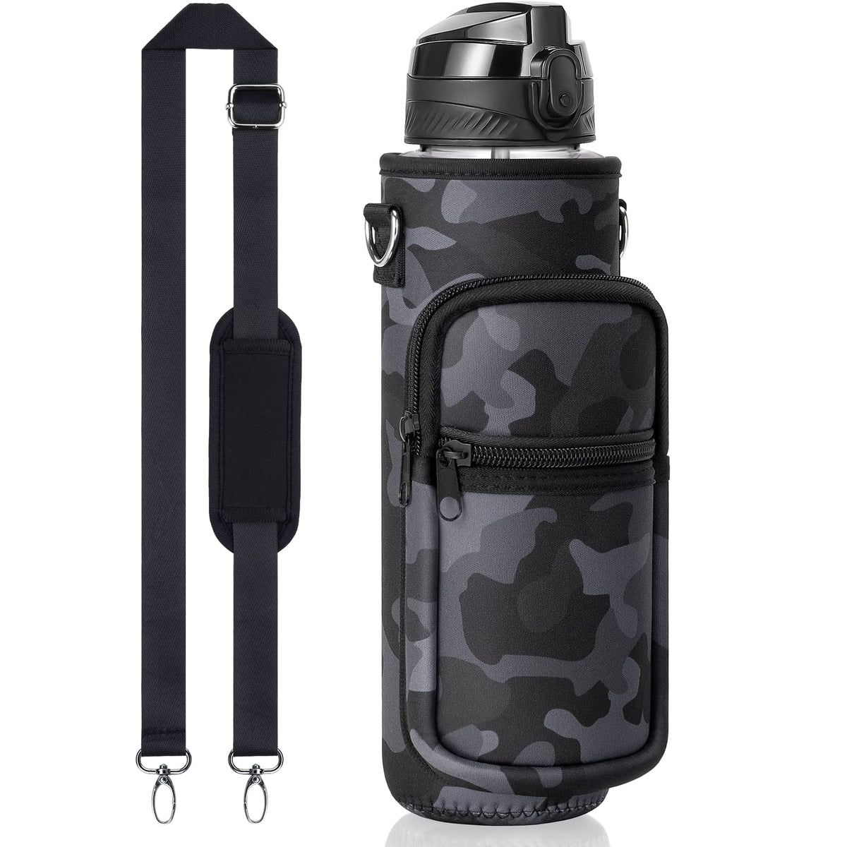 Fimibuke 32 Oz Water Bottle With Sleeve - Bpa Free Leakproof Sport Large 1L Plastic Motivational Water Bottle With Straw Strap I