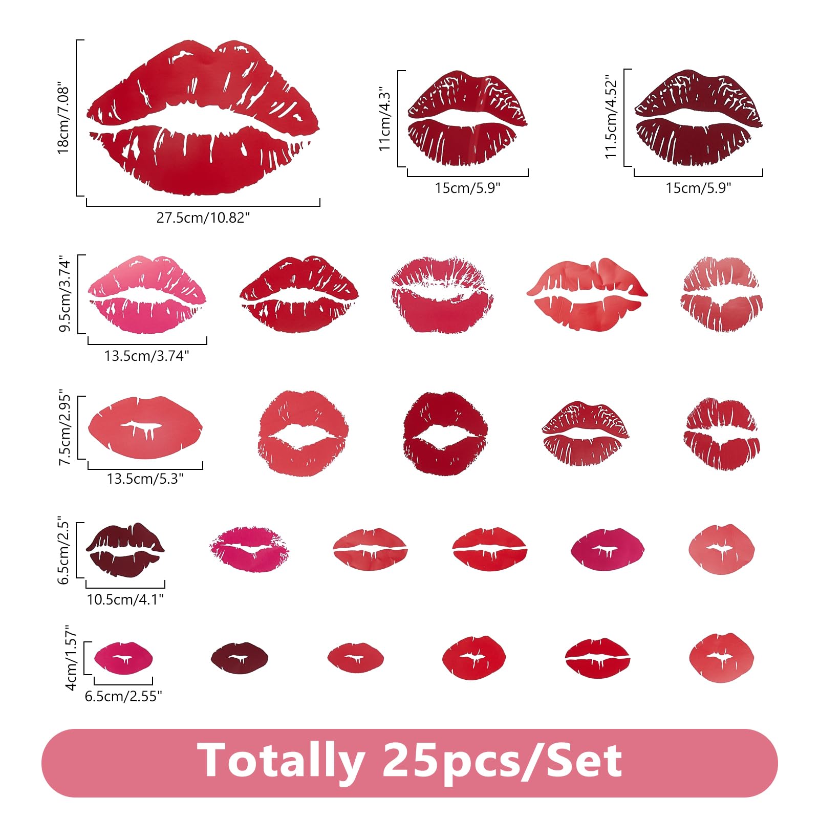Superdant Red Lips Wall Stickers 25Pcs Kisses Stickers Self-Adhesive Vinyl Wall Art Decals Valentine'S Day Trendy For Home Livin