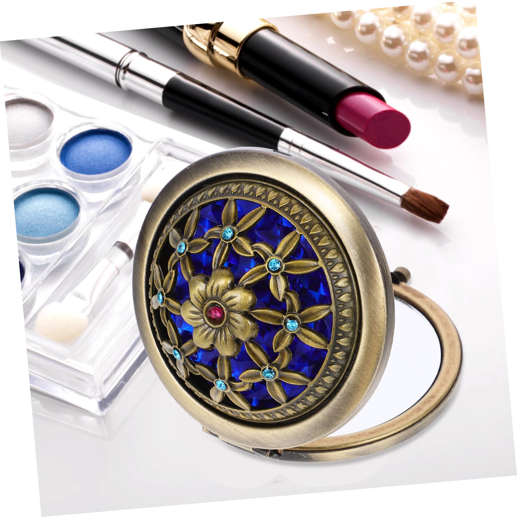 Tinksky Folding Pocket Mirror Round Compact Mirror Double-Sided Makeup Mirror (Random Style)