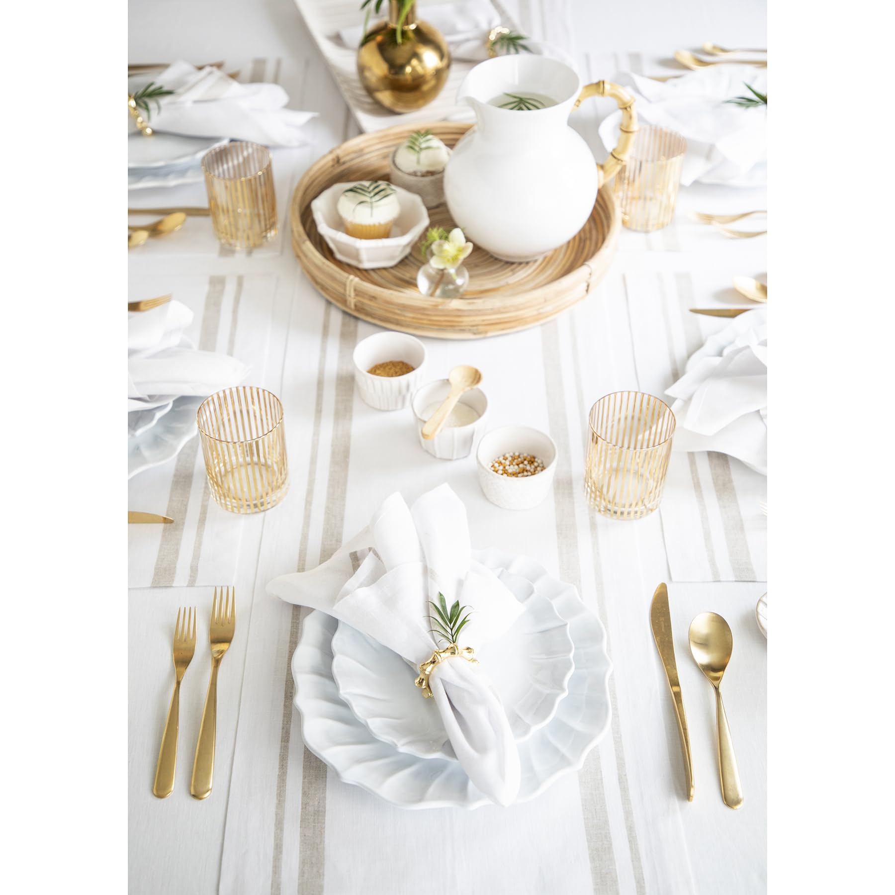 Solino Home Stripe Linen Table Runner 120 Inches Long - 100% Pure Linen Natural And White Table Runner 14 X 120 Inch - French St