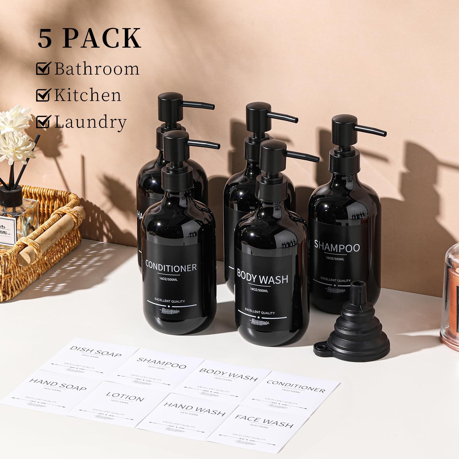 Shampoo And Conditioner Dispenser(5Pack)16.9Oz Shampoo And Conditioner Bottles,Refillable Shampoo And Conditioner Bottles,Shampo