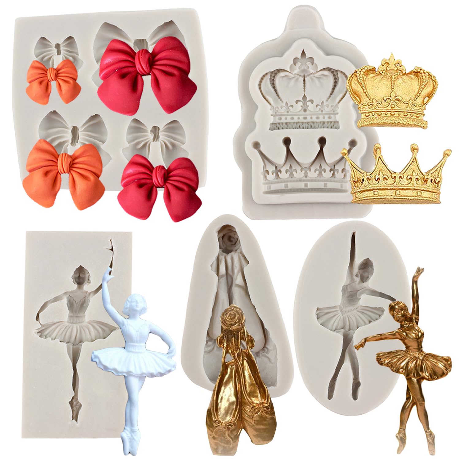 Sijiangmold Ballet Dancer Silicone Molds Ballet Shoes Fondant Molds Bow Candy Molds Crown Chocolate Mold For Cake Decorating Cup