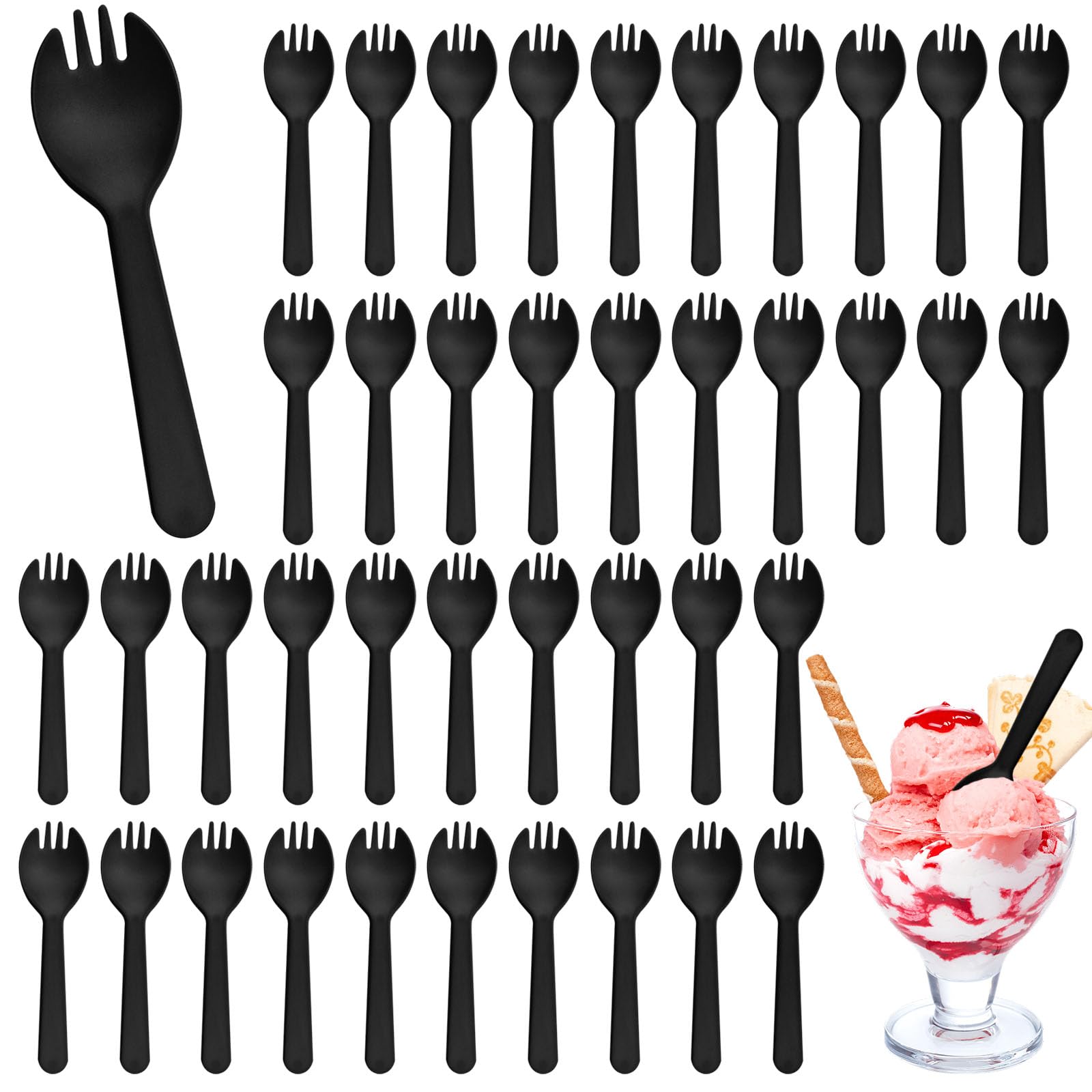 200Pcs Disposable Plastic Spoons Individually Wrapped Utensils 2 in 1 Fork and Spoons for Dessert Restaurant Outdoors Party Home